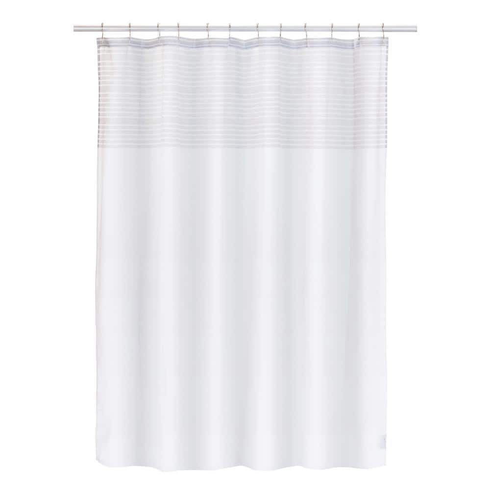 White and Gray Cotton Blend 72" Shower Curtain Set with Hooks