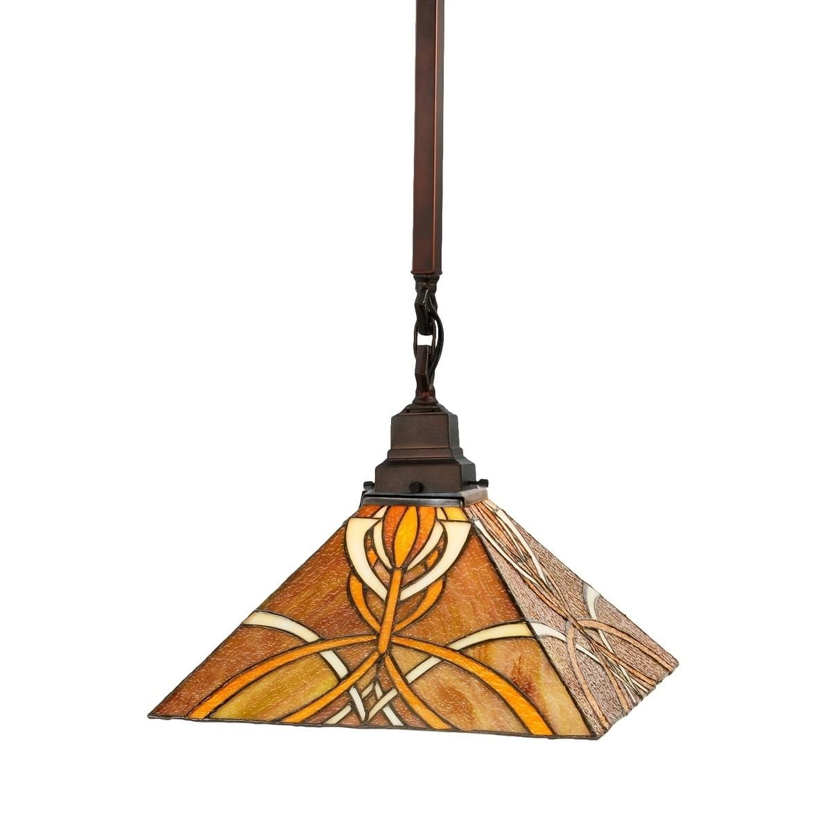 Glasgow Bungalow 24" Mahogany Bronze Stained Glass Pendant