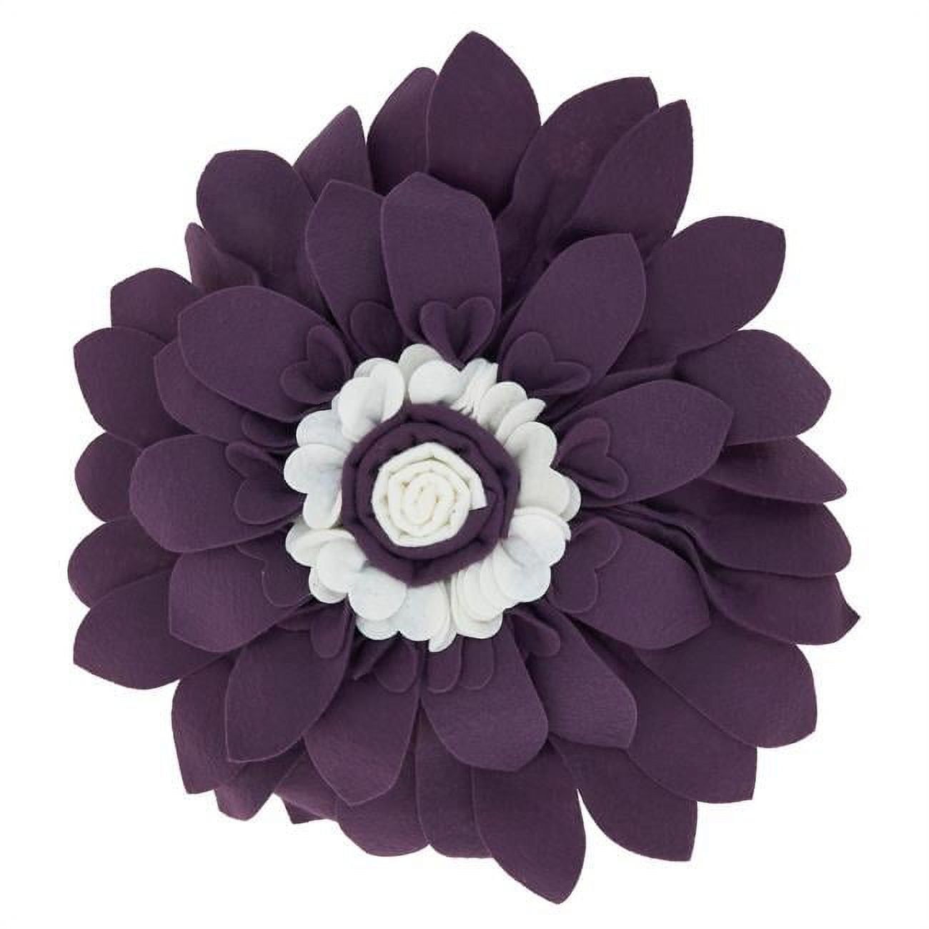 Violet and White 13 in. Felt Flower Round Throw Pillow