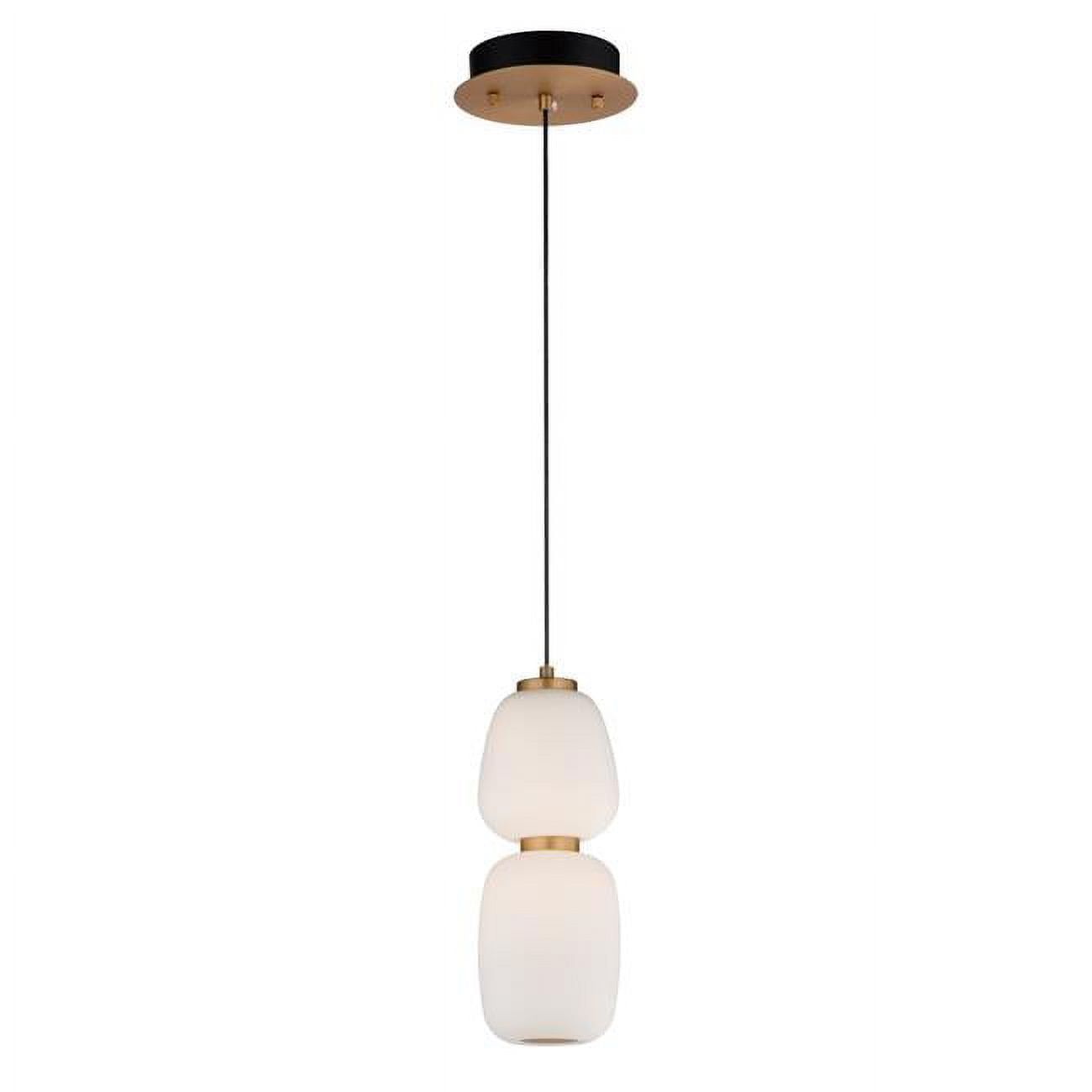 13" Black and Gold LED Pendant Light with Satin White Glass