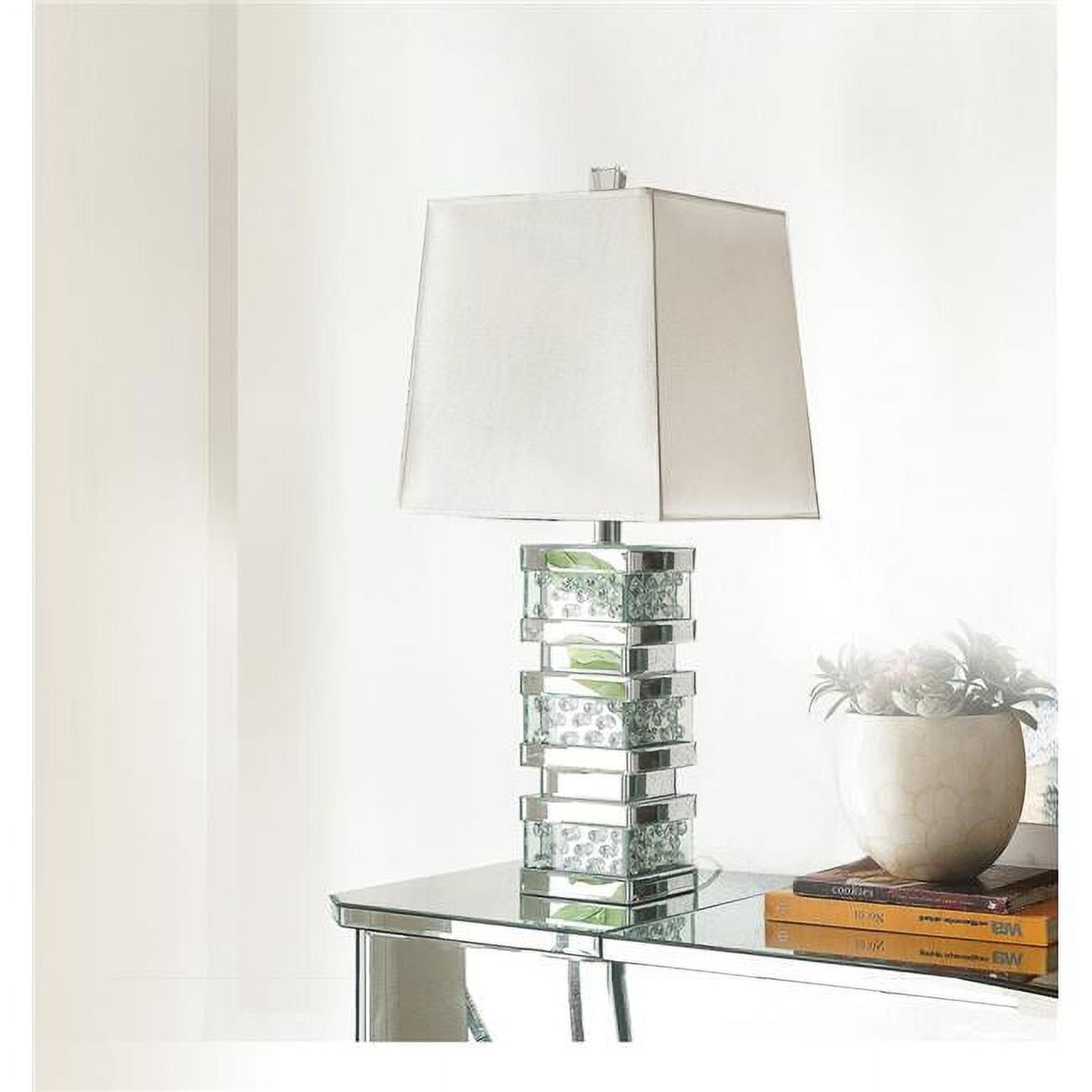 Nysa 31" White Mirrored Table Lamp with Faux Crystals