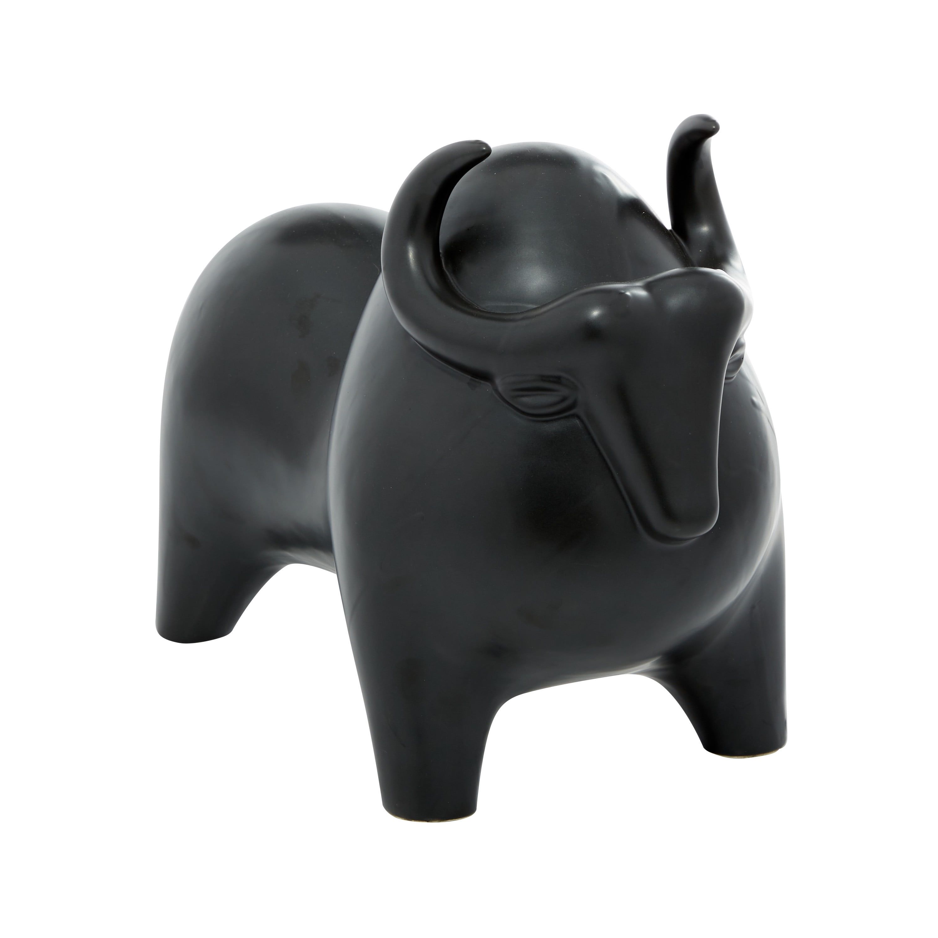 Elegant Noir 13'' Porcelain Bull Statue - Handcrafted Decor