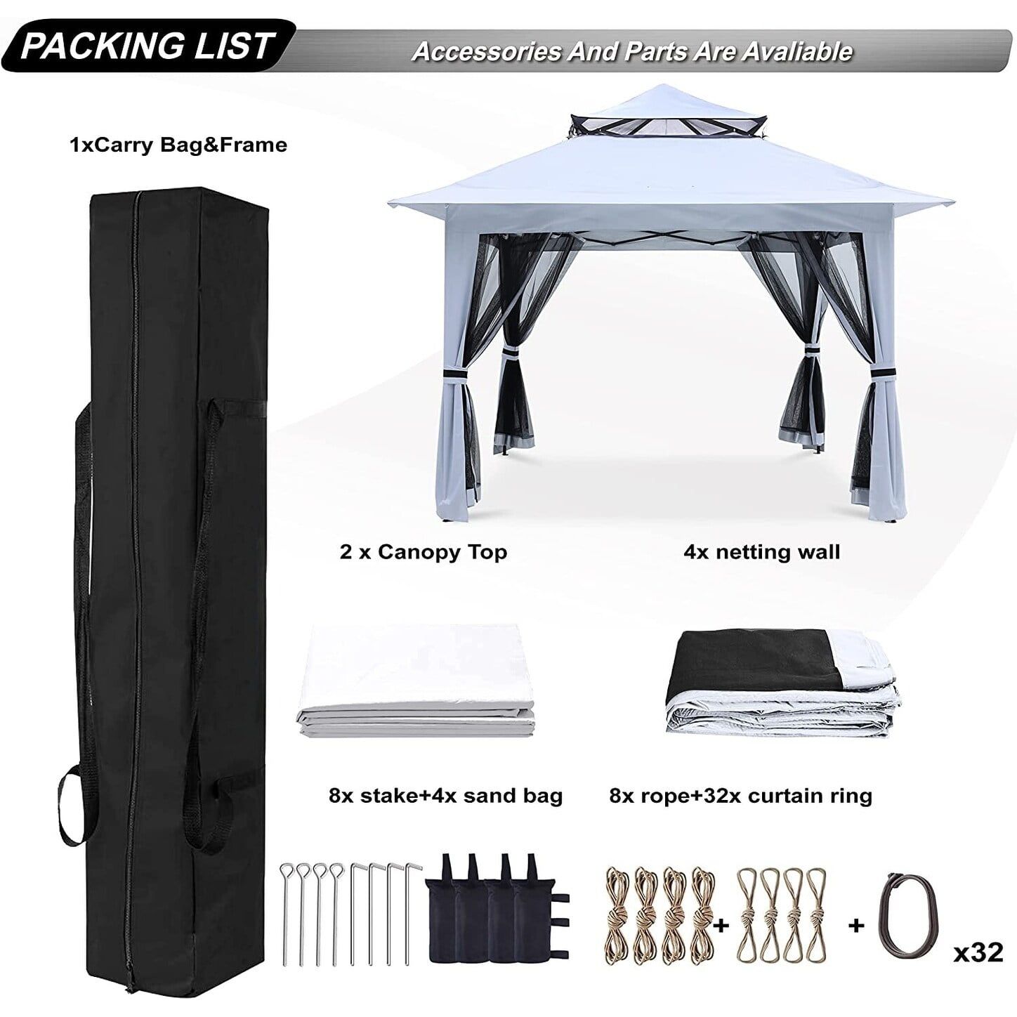 White 13x13 Pop-Up Gazebo with Mosquito Netting