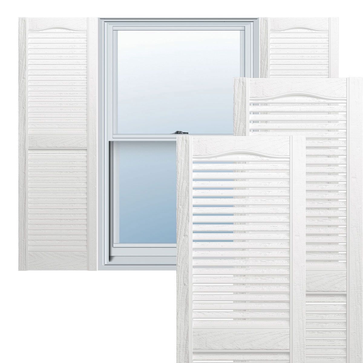 Bright White Vinyl Cathedral Top Louver Shutter 14.5"W x 43"H