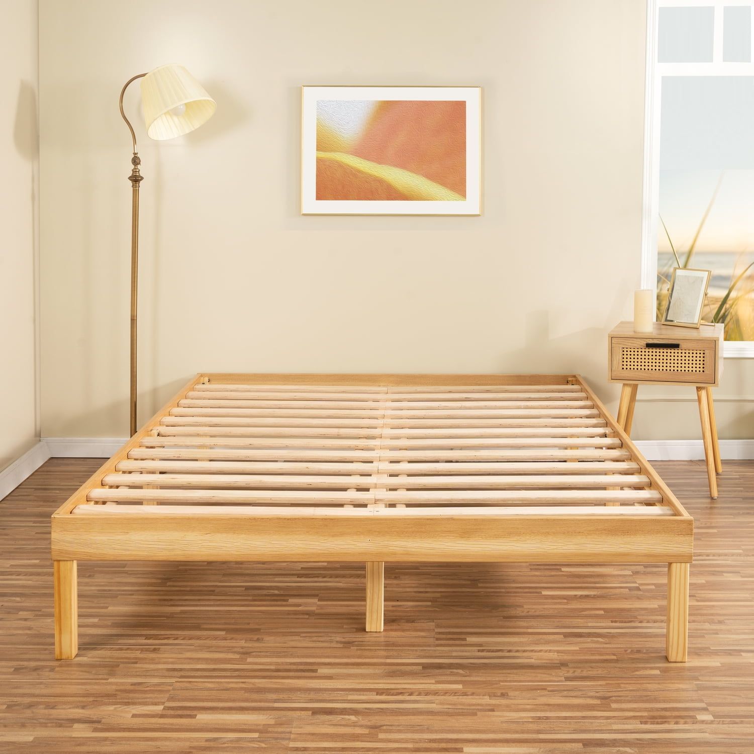 Natural King Solid Wood Platform Bed Frame with Slats