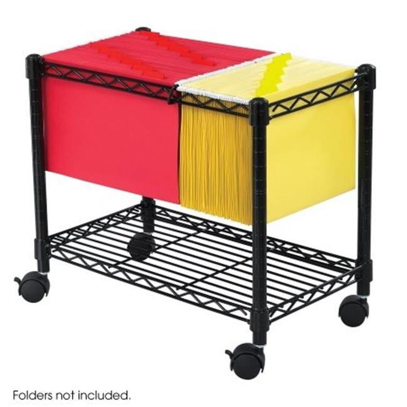 Compact Black Steel Wire 24" Mobile Filing Trolley with Locking Casters