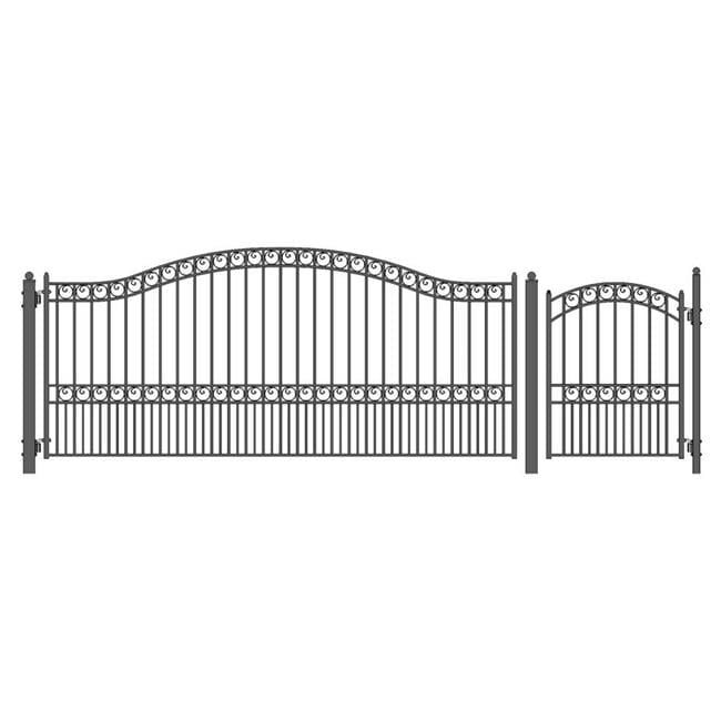 Prague Style Black Steel Driveway Gate with Pedestrian Gate