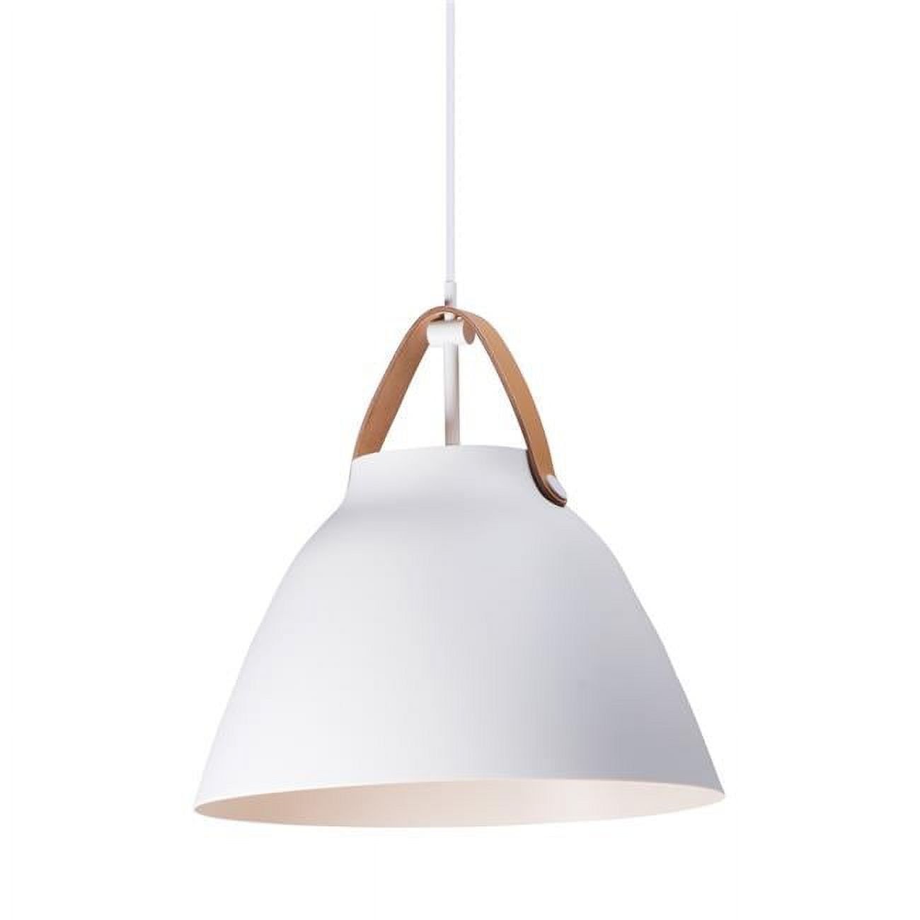 14" Tan Leather and White Single Pendant Ceiling Light