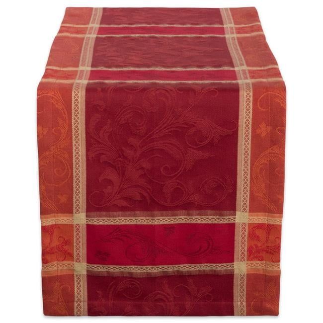 Harvest Wheat Jacquard Cotton Table Runner, 14x108, Red and Orange