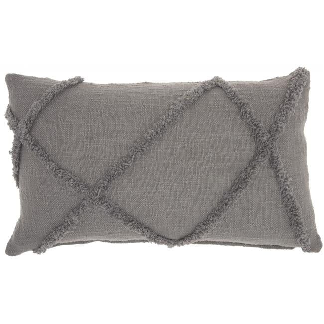 Gray Cotton Abstract Shaggy Detail Lumbar Pillow 14 x 24 in.