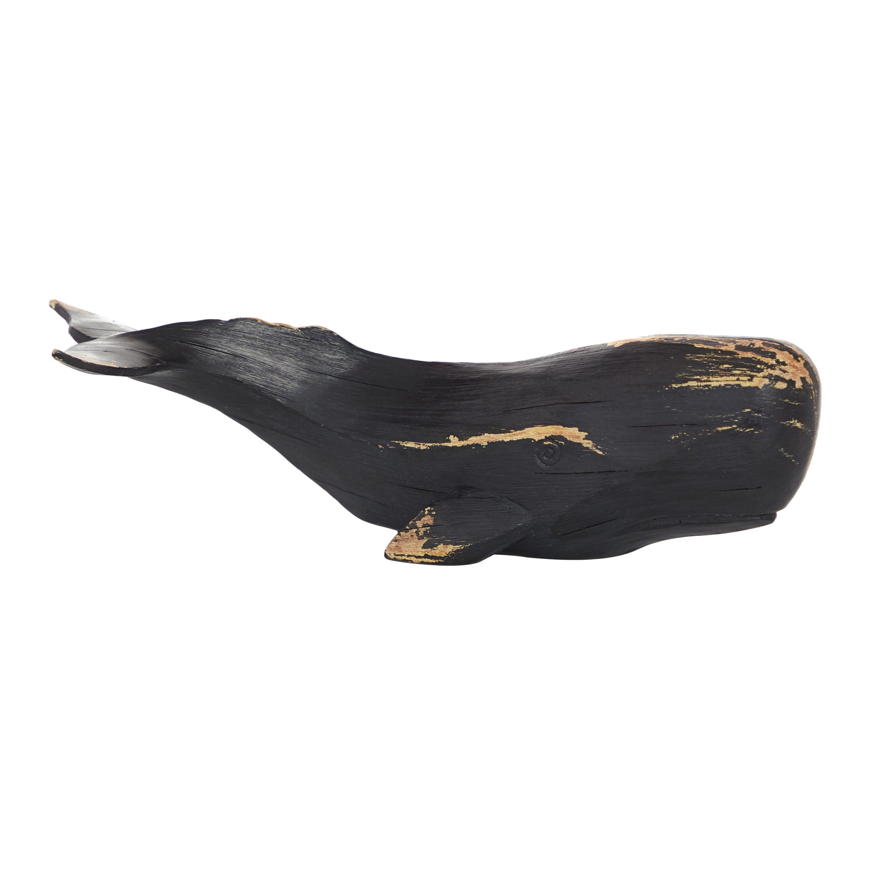 Elegant Coastal Black Resin Whale Sculpture 18"x9"x8"