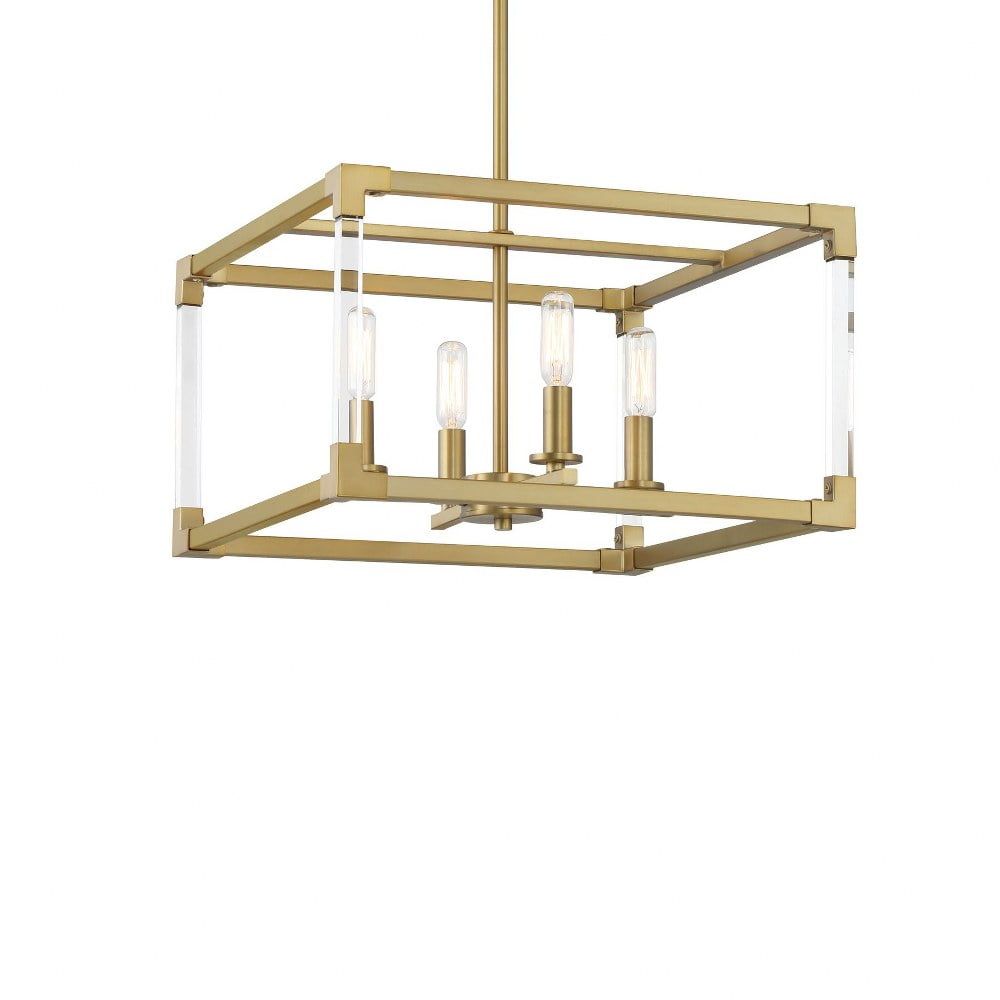 Oro District Soft Brass 4-Light Rectangular Pendant