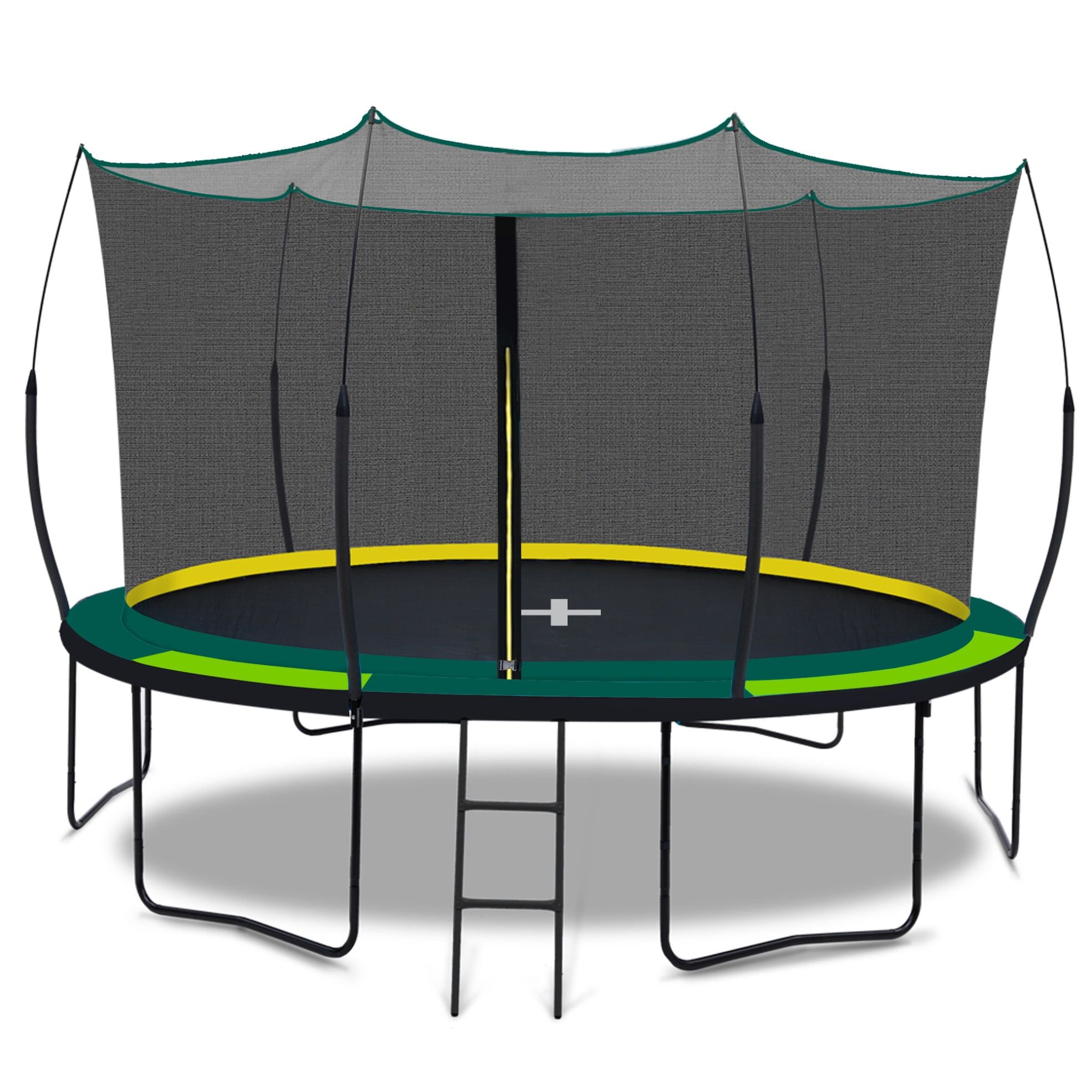 14FT Green Round Outdoor Trampoline with Enclosure and Ladder