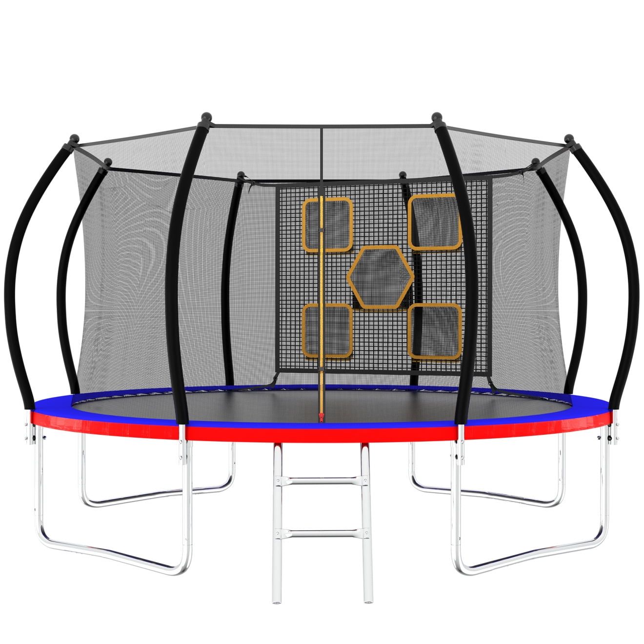 14FT Blue and Red Round Trampoline with Enclosure and Ladder