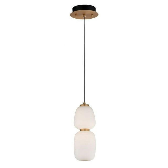 13" Black and Gold LED Pendant Light with Satin White Glass