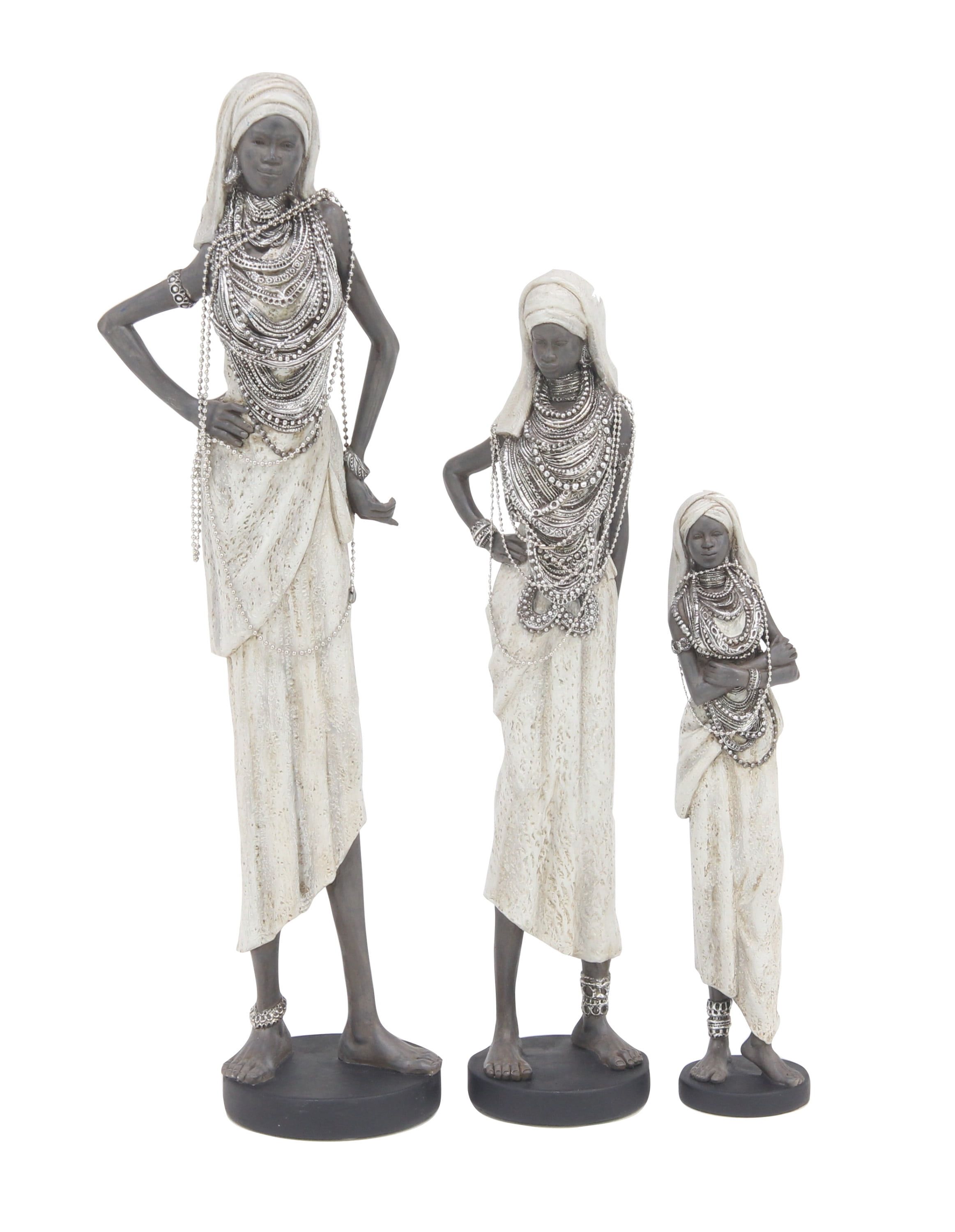 Elegant Trio of Polystone African Woman Sculptures in White