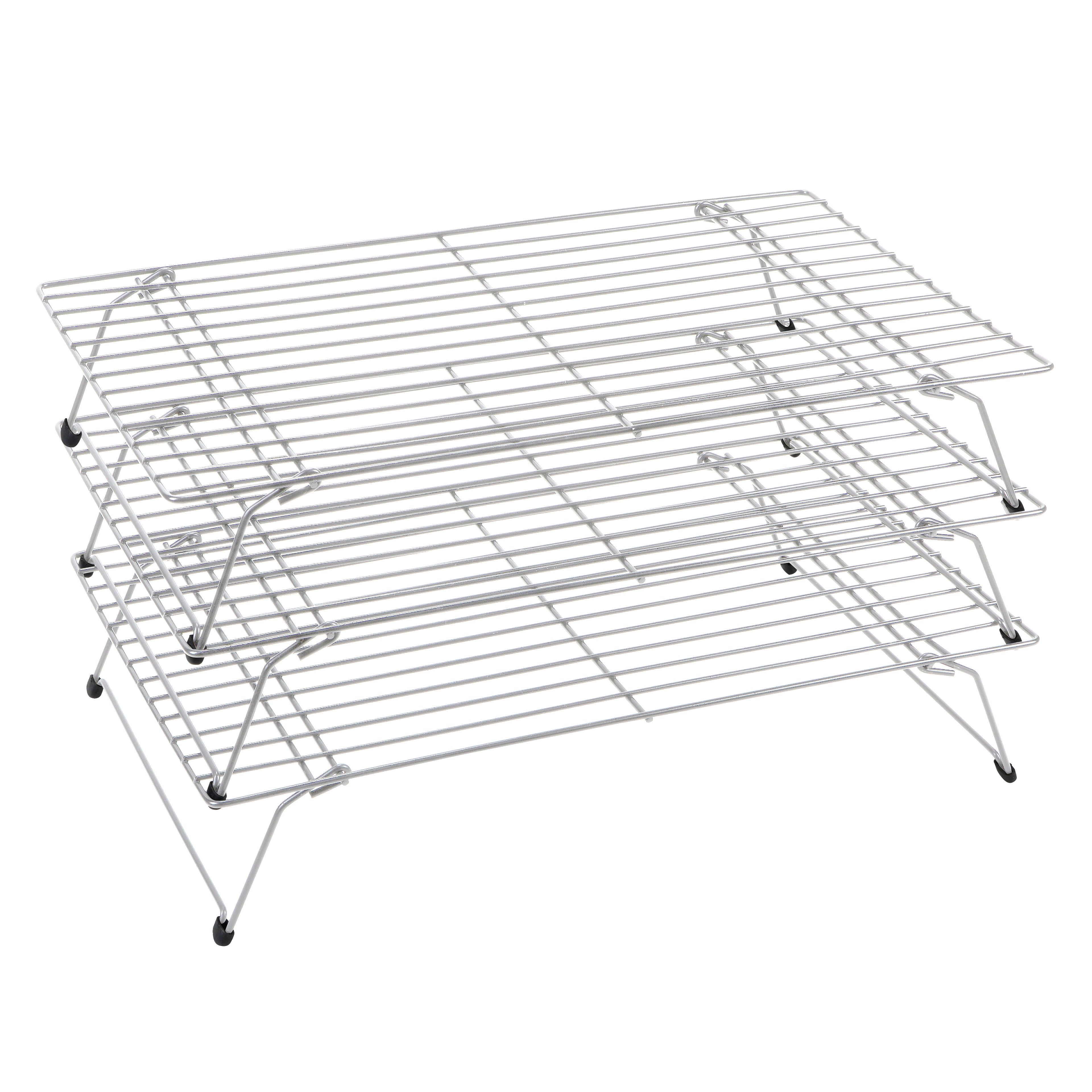 15.74" x 9.76" x 2.63" Silver Stackable Cooling Racks, Set of 3