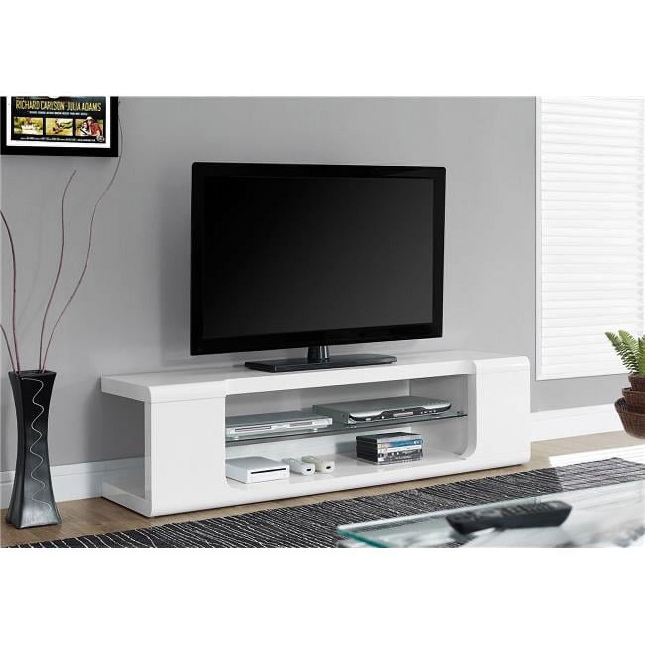 High Glossy White MDF and Tempered Glass TV Stand