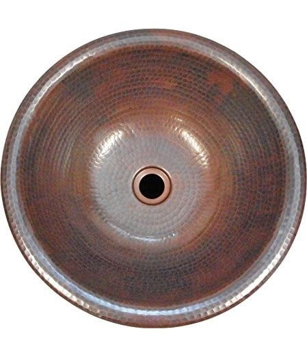 14" Round Hand-Hammered Copper Drop-In Bathroom Sink