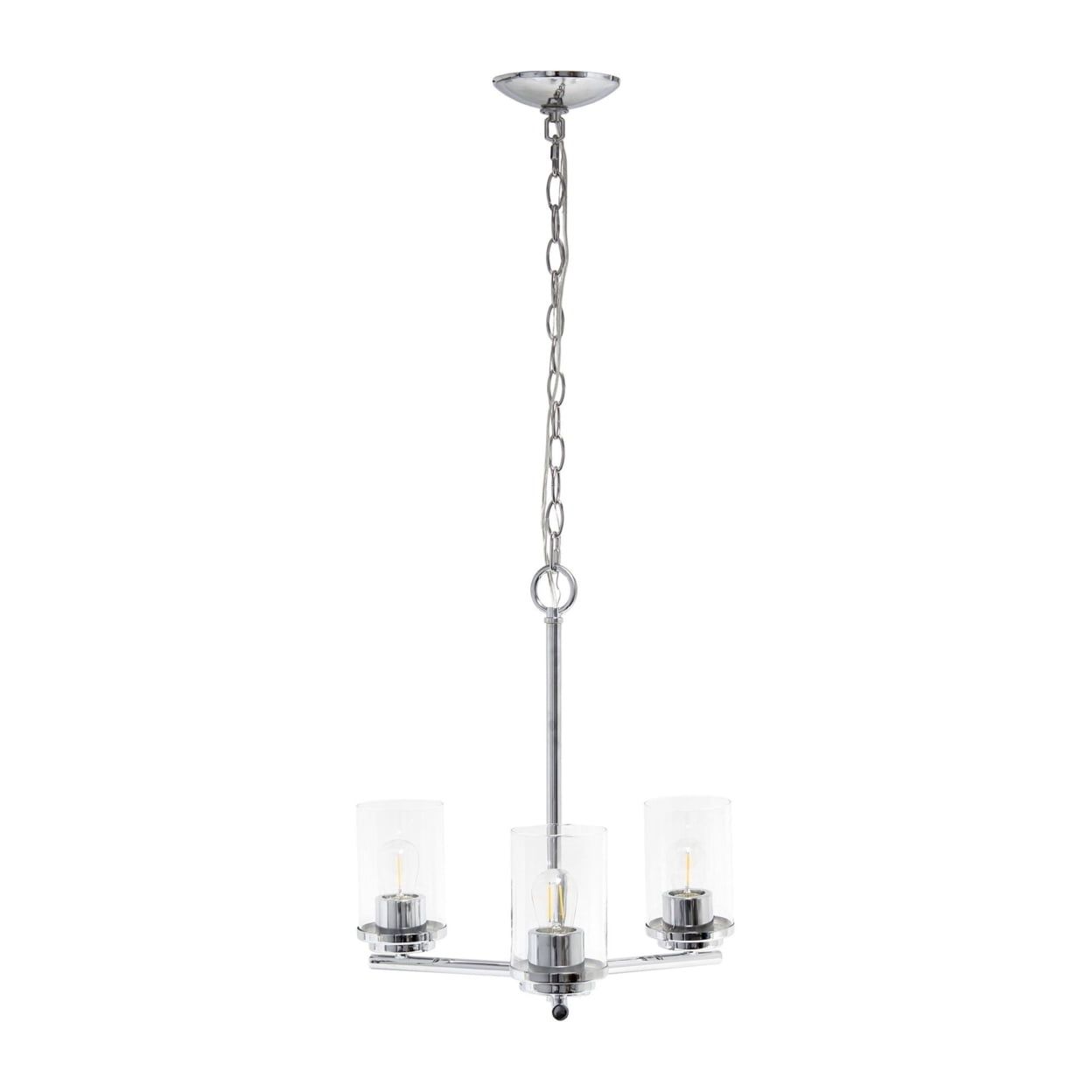 15" Chrome and Clear Glass 3-Light Pendant Chandelier