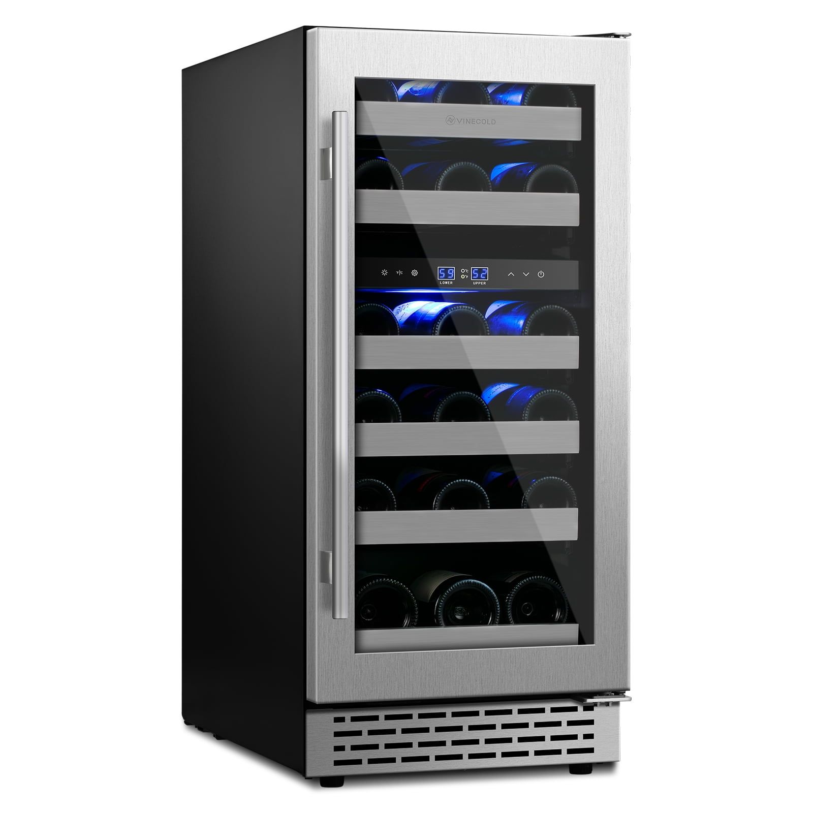 15'' Stainless Steel Dual Zone Wine Cooler with UV-Protected Glass Door