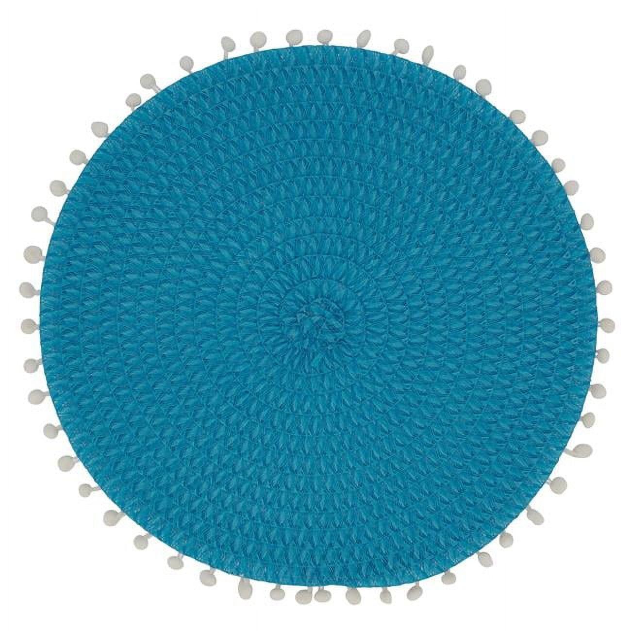 Turquoise Round Woven Pom Pom Placemats, Set of 4