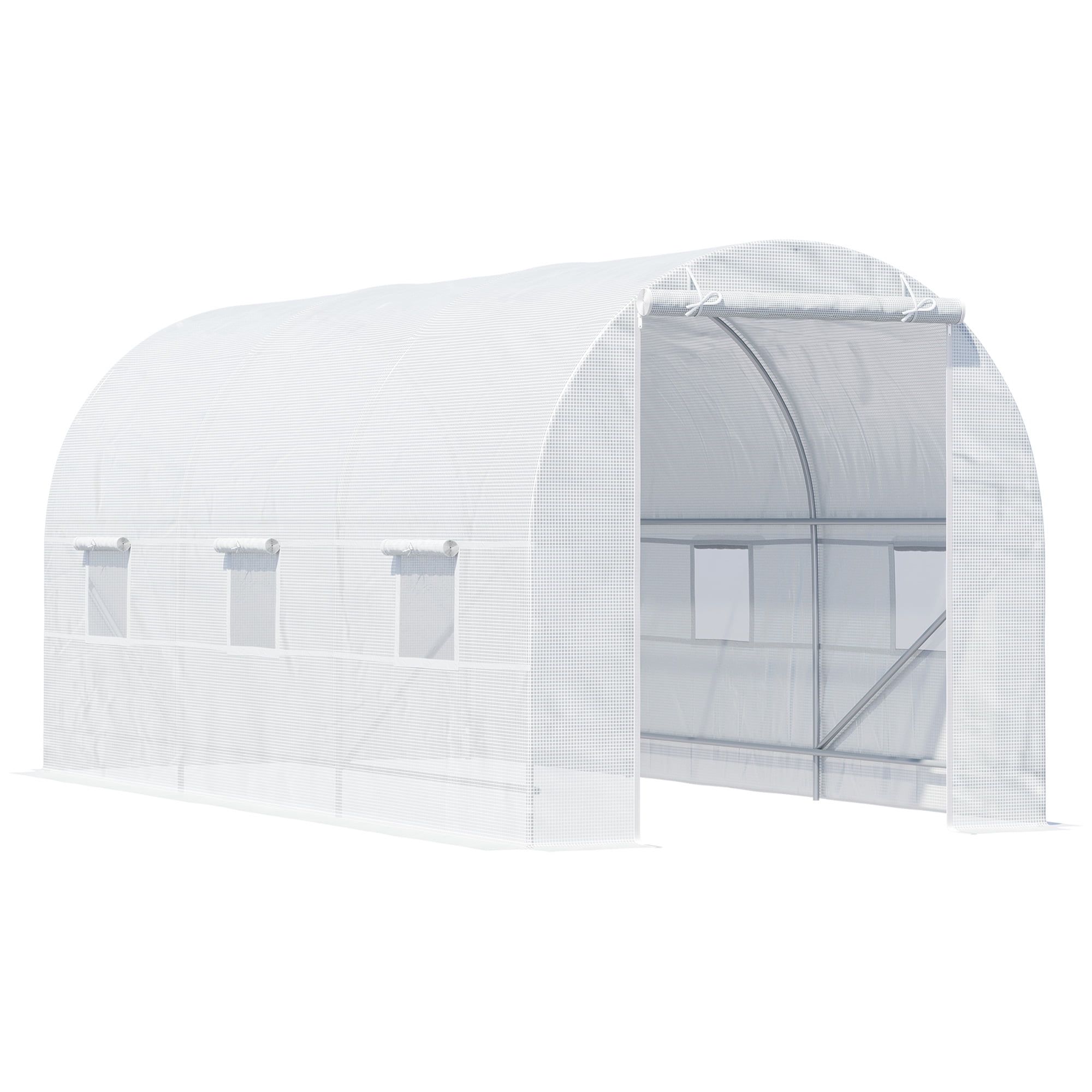 Large White Steel Frame Walk-In Tunnel Greenhouse with Roll-Up Windows