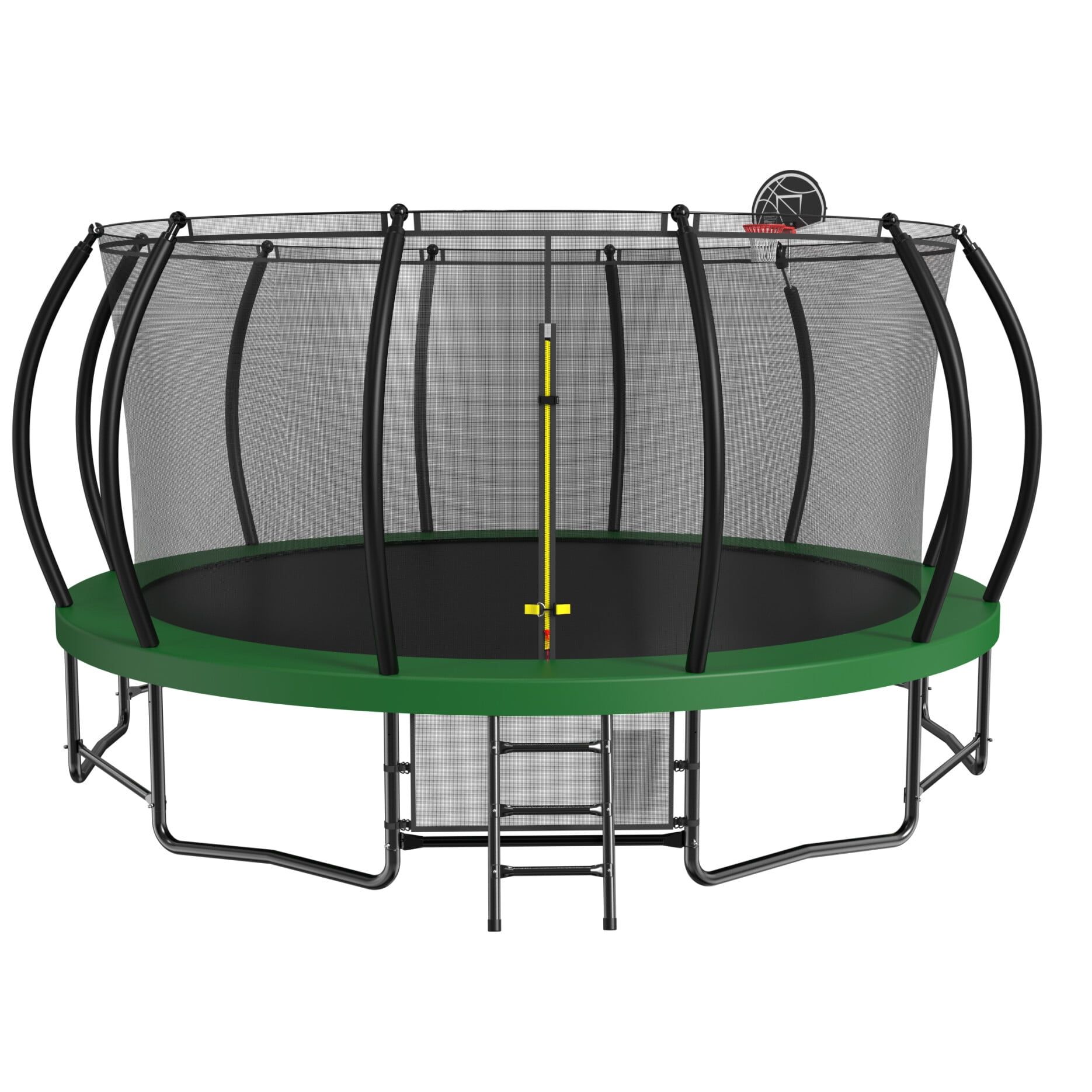 15FT Black and Green Round Trampoline with Enclosure Net and Ladder