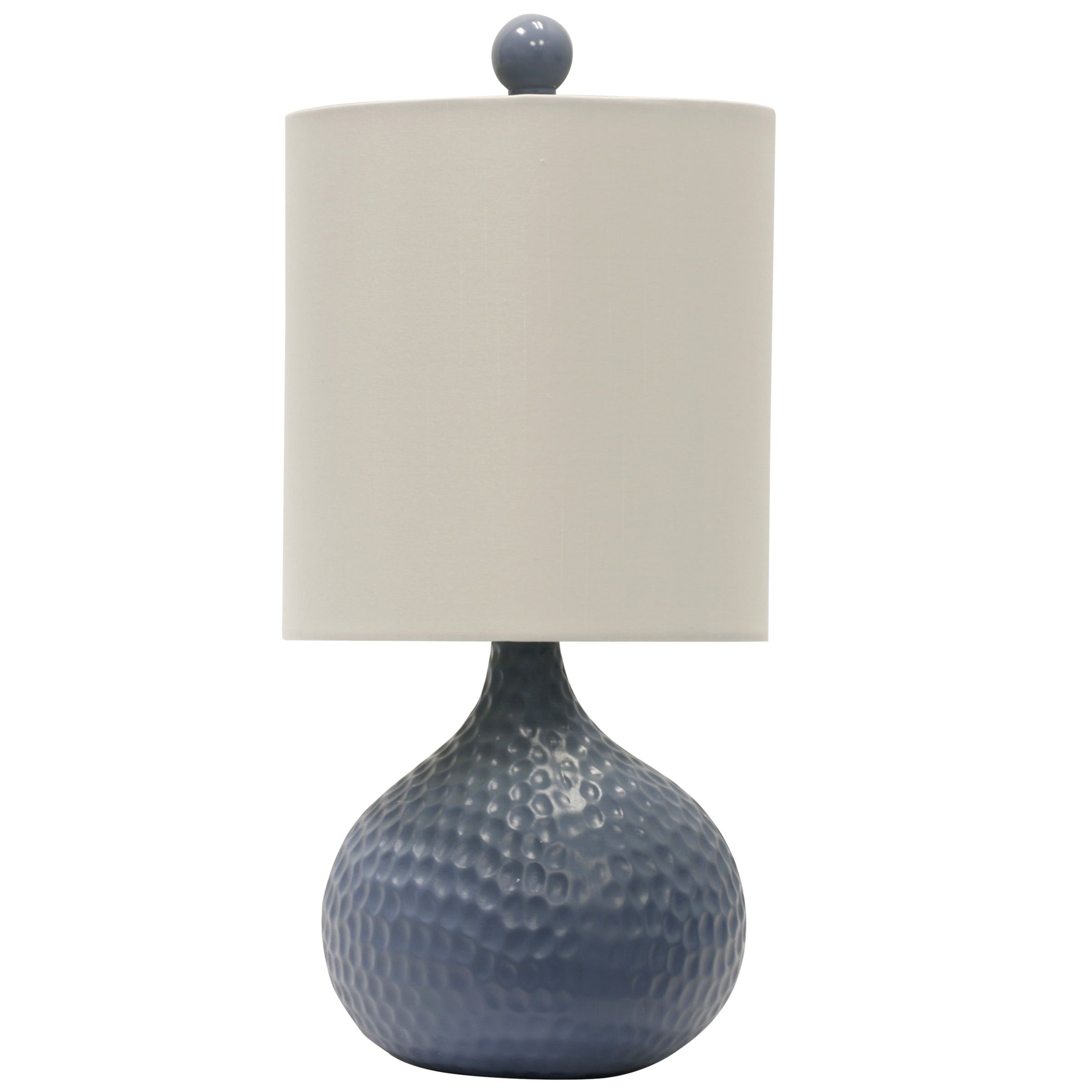 Blue Ceramic Table Lamp with White Hardback Shade