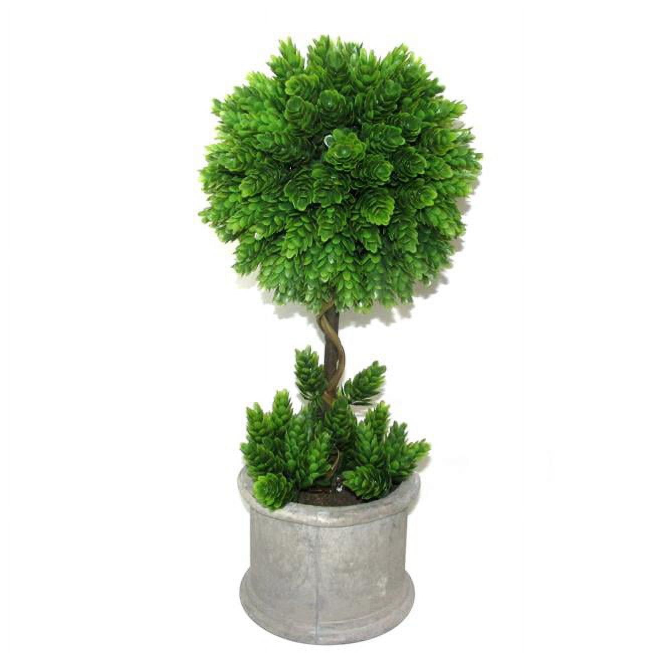 16 Inch Green Artificial Topiary Tree in Gray Pot