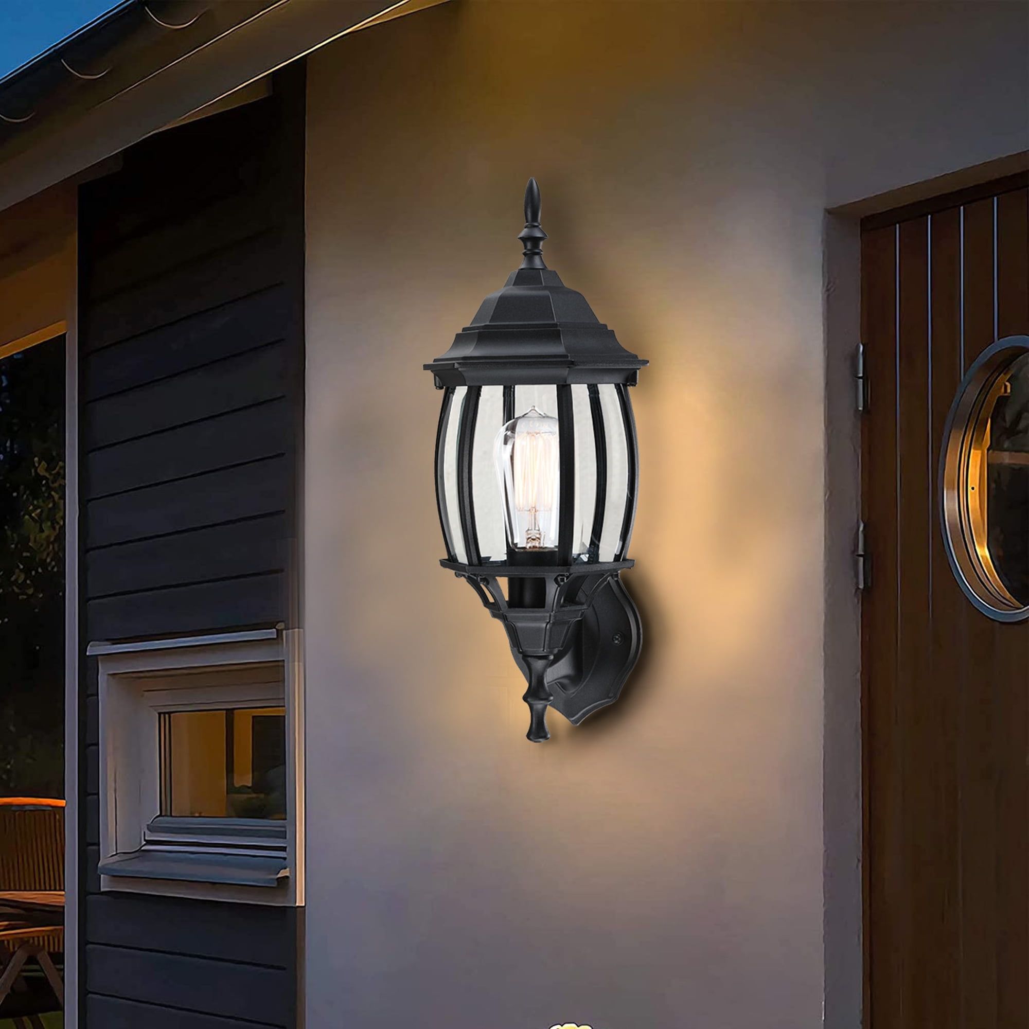 16.5" Matte Black Metal Outdoor Wall Lantern