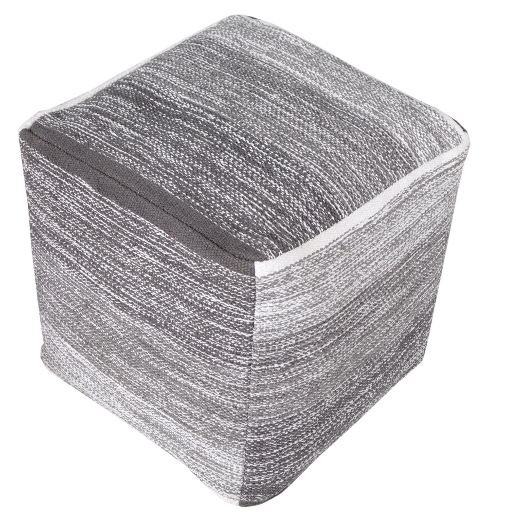 Grayscale Distressed Cube Pouf for Versatile Seating