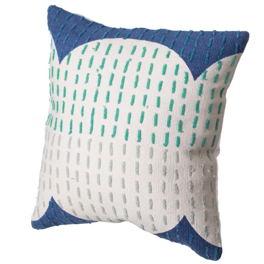 Handwoven Cotton Euro Throw Pillow Cover, Ribbed Line Dots, Blue