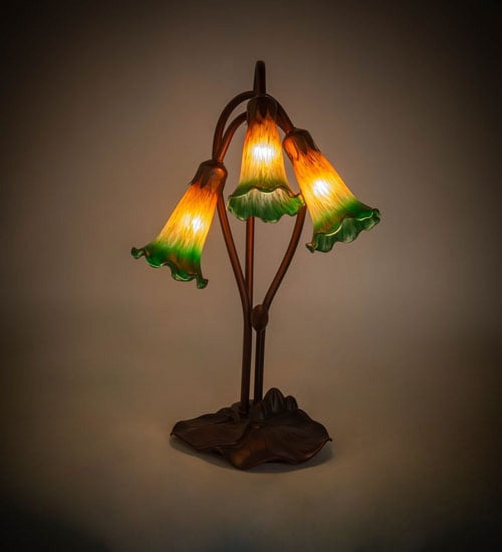 Amber Green Stained Glass Bronze 3-Light Table Lamp