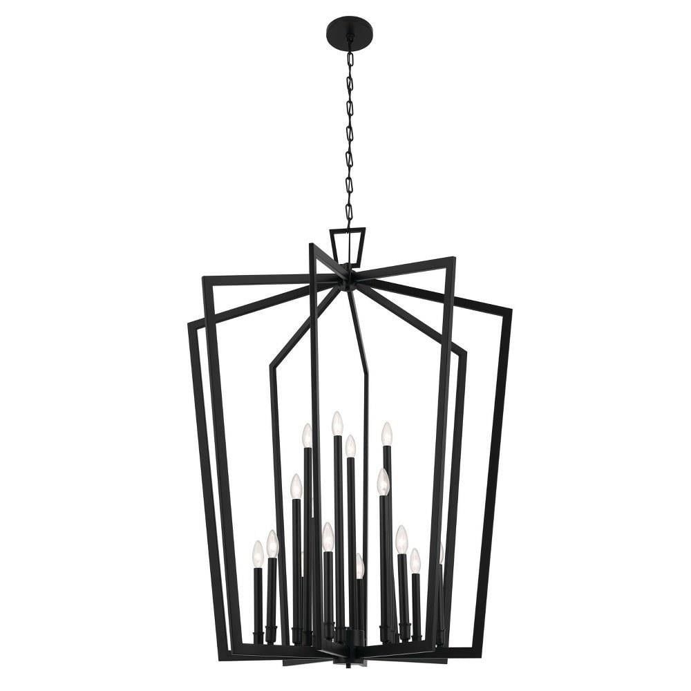 Black Steel 16-Light Geometric Foyer Pendant