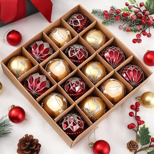 16-Piece Red and Gold Shatterproof Plastic Christmas Ball Ornaments Set