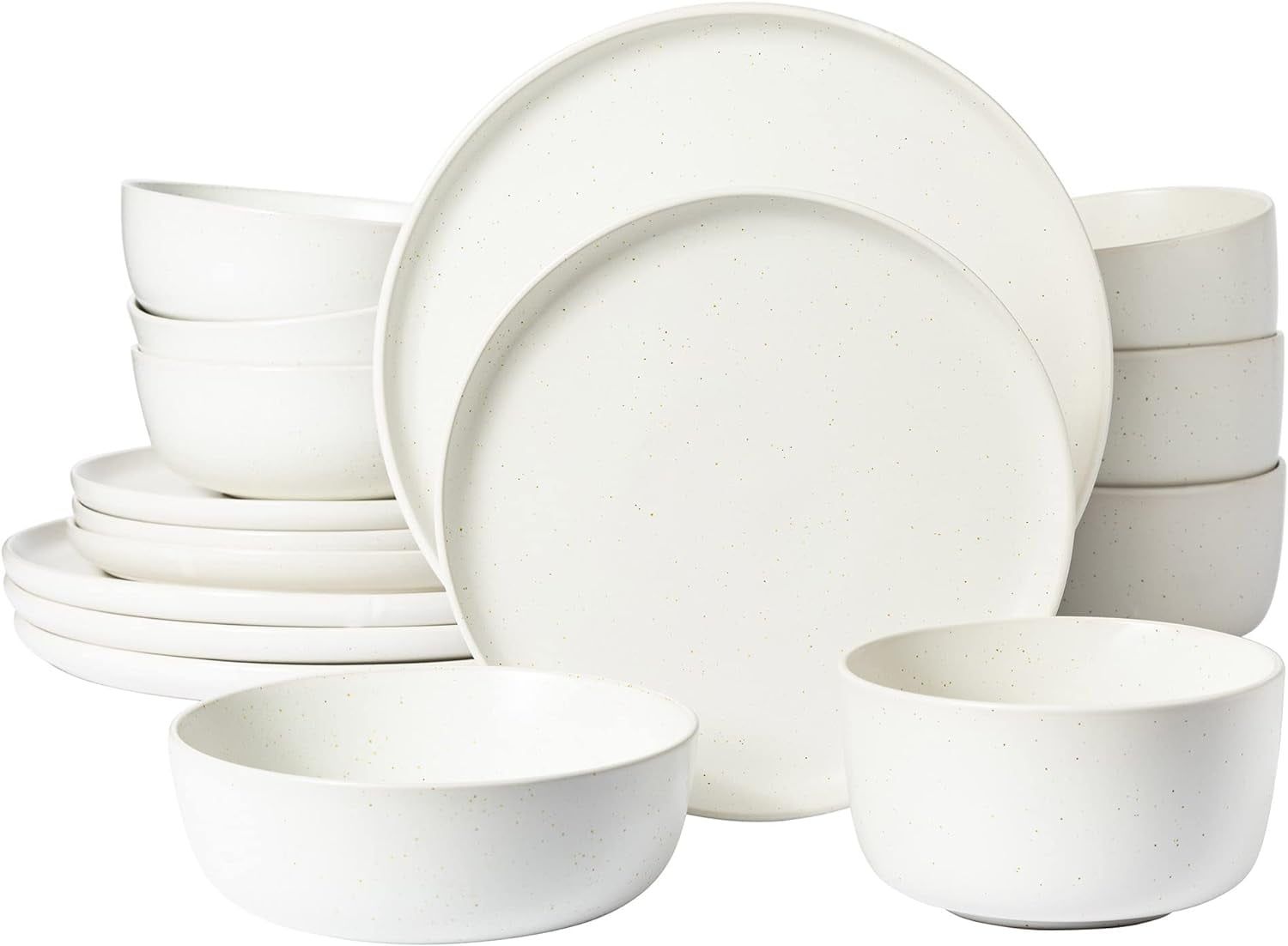 16-Piece White Ceramic Round Dinnerware Set with Double Bowls