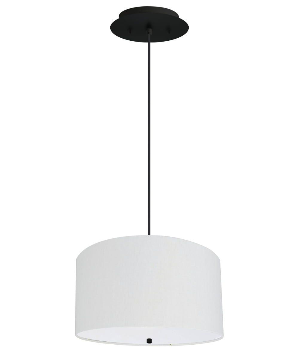 16" White Linen Drum Pendant Light with Black Cord