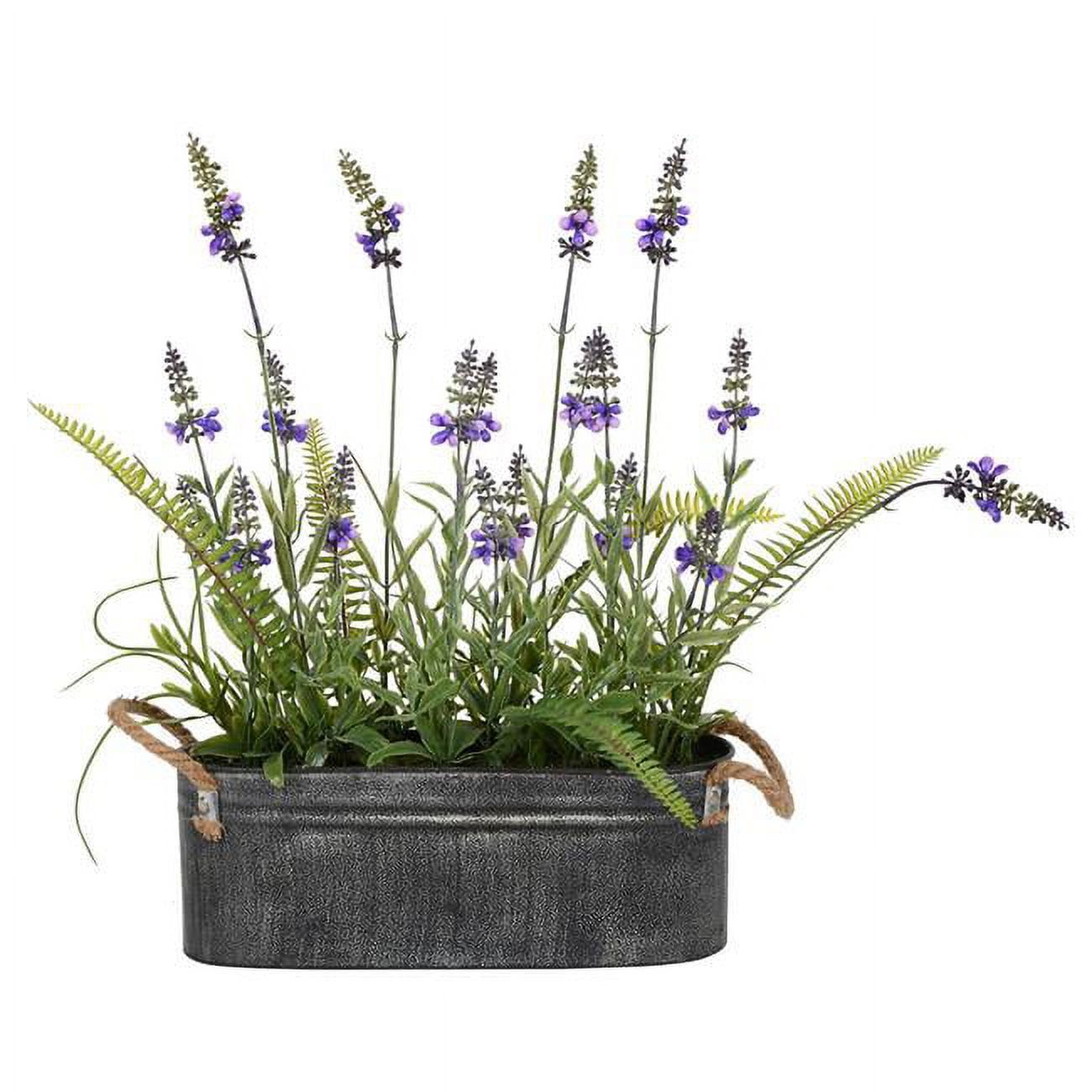 Rustic Elegance Lavender & Green Fern Tabletop Centerpiece in Iron Pot