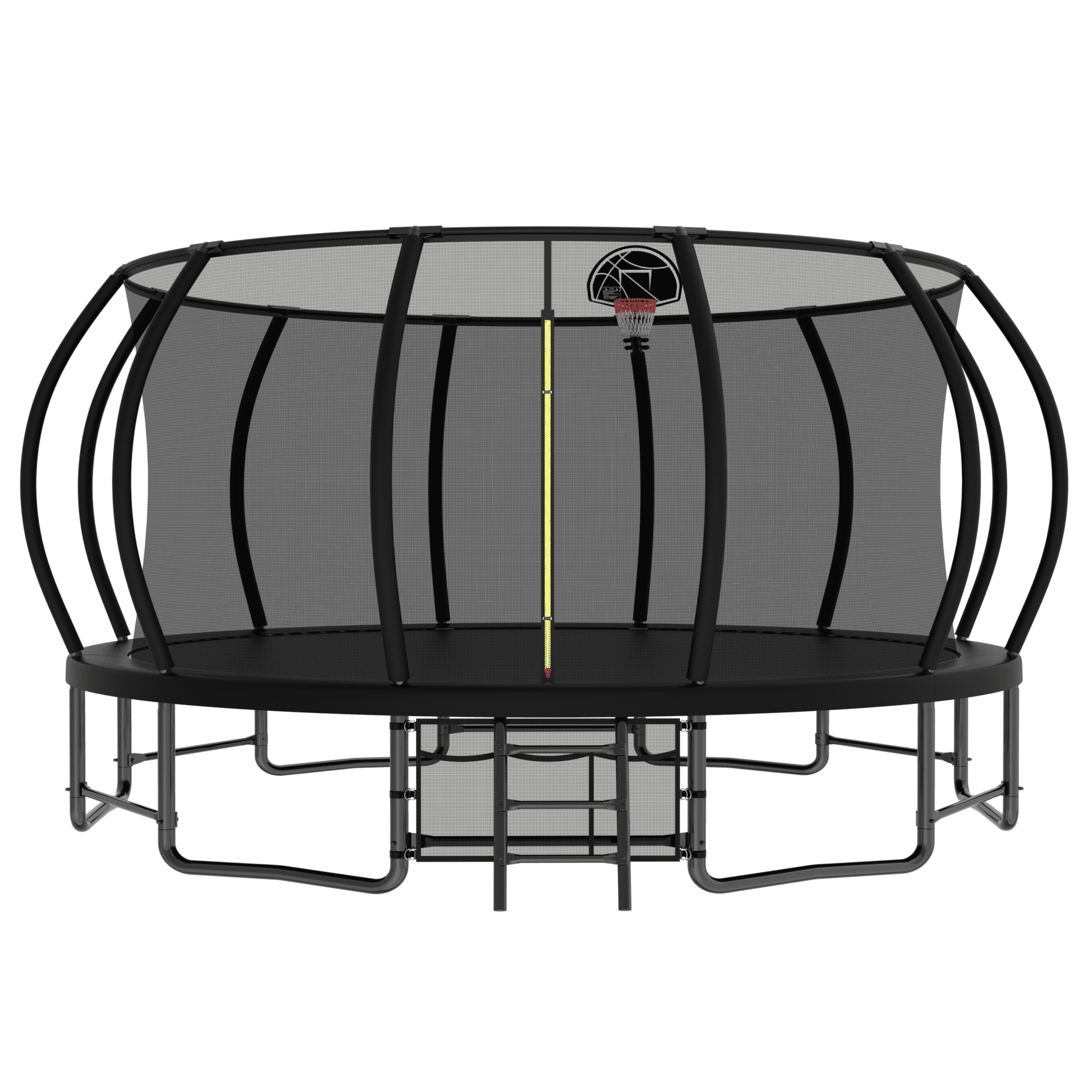 16FT Black Steel Trampoline with Safety Net and Basketball Hoop