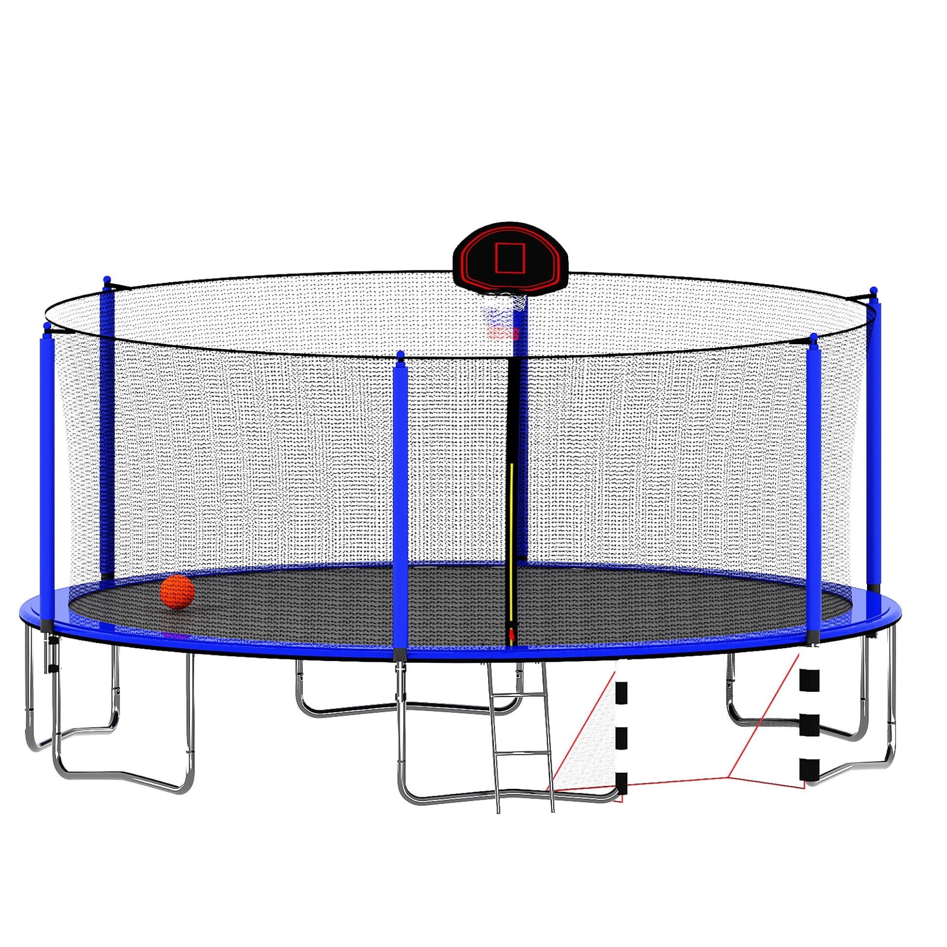 16FT Blue Round Trampoline with Safety Enclosure and Basketball Hoop