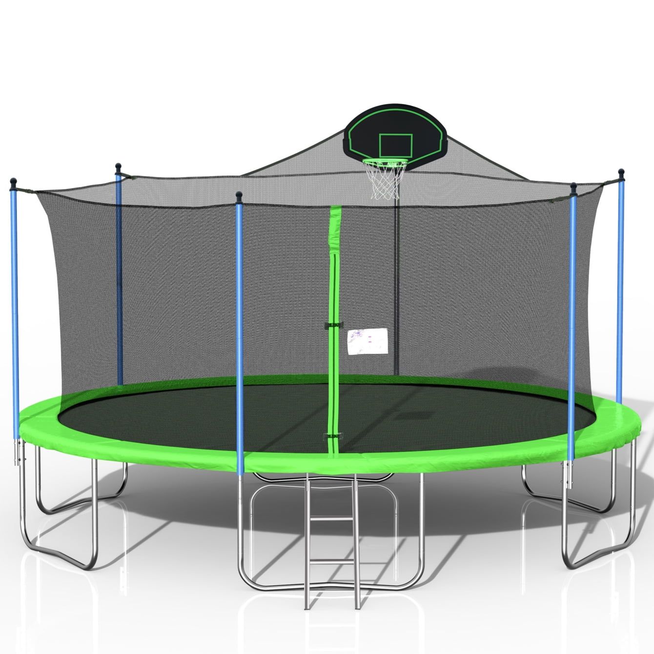 16FT Green Round Trampoline with Safety Enclosure and Basketball Hoop