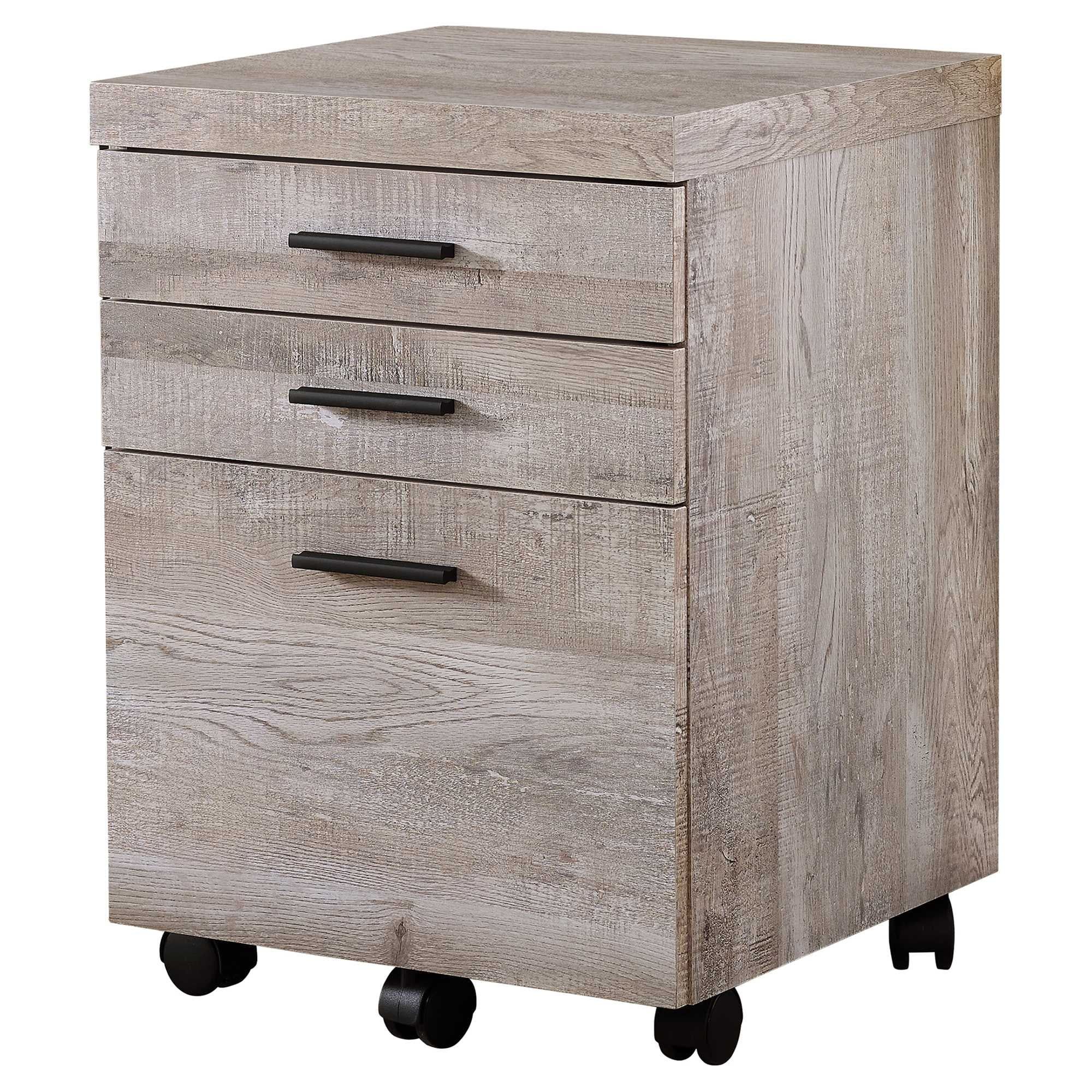 Taupe Particle Board 3 Drawer Filing Cabinet with Black Handles