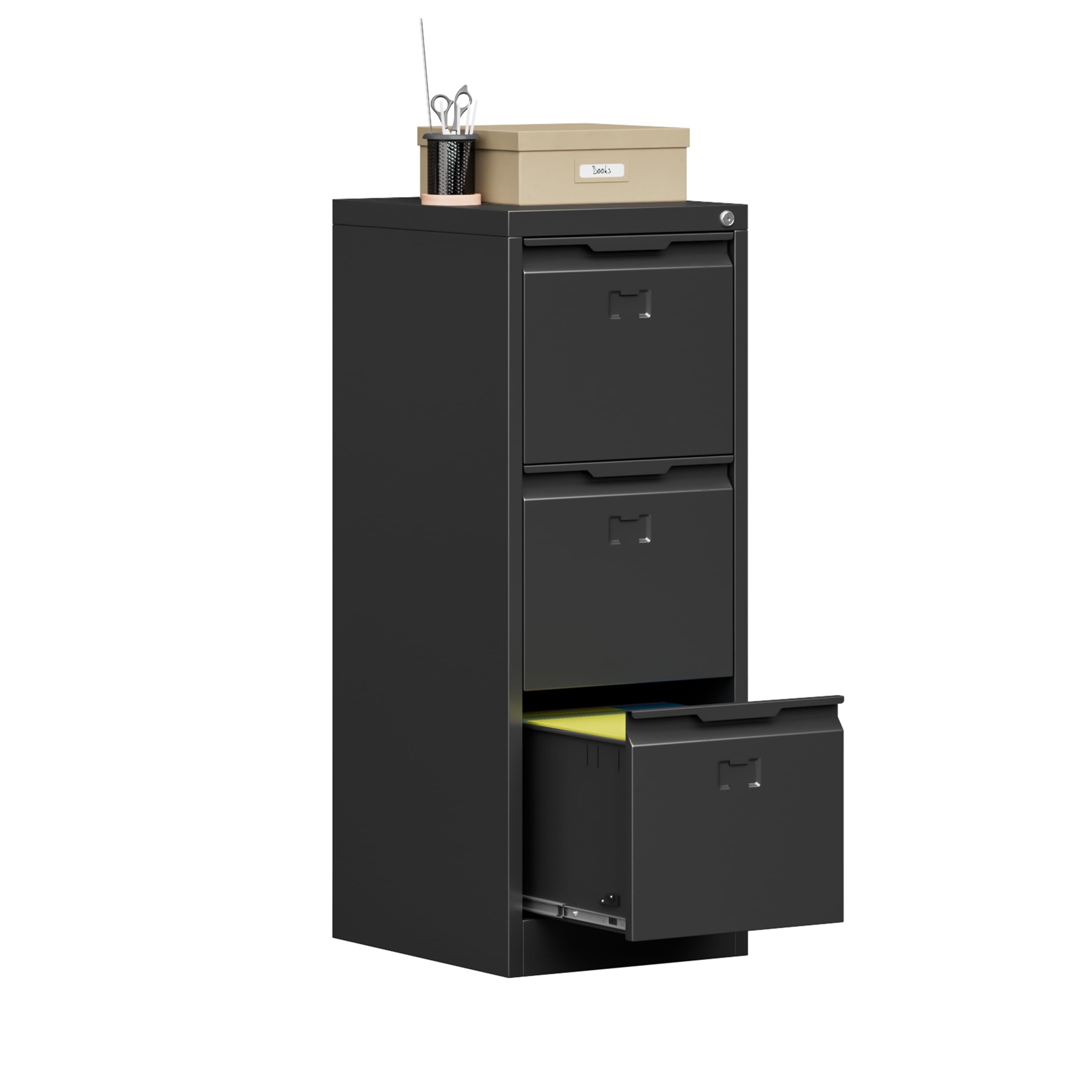 Black 3-Drawer Lockable Metal Vertical File Cabinet