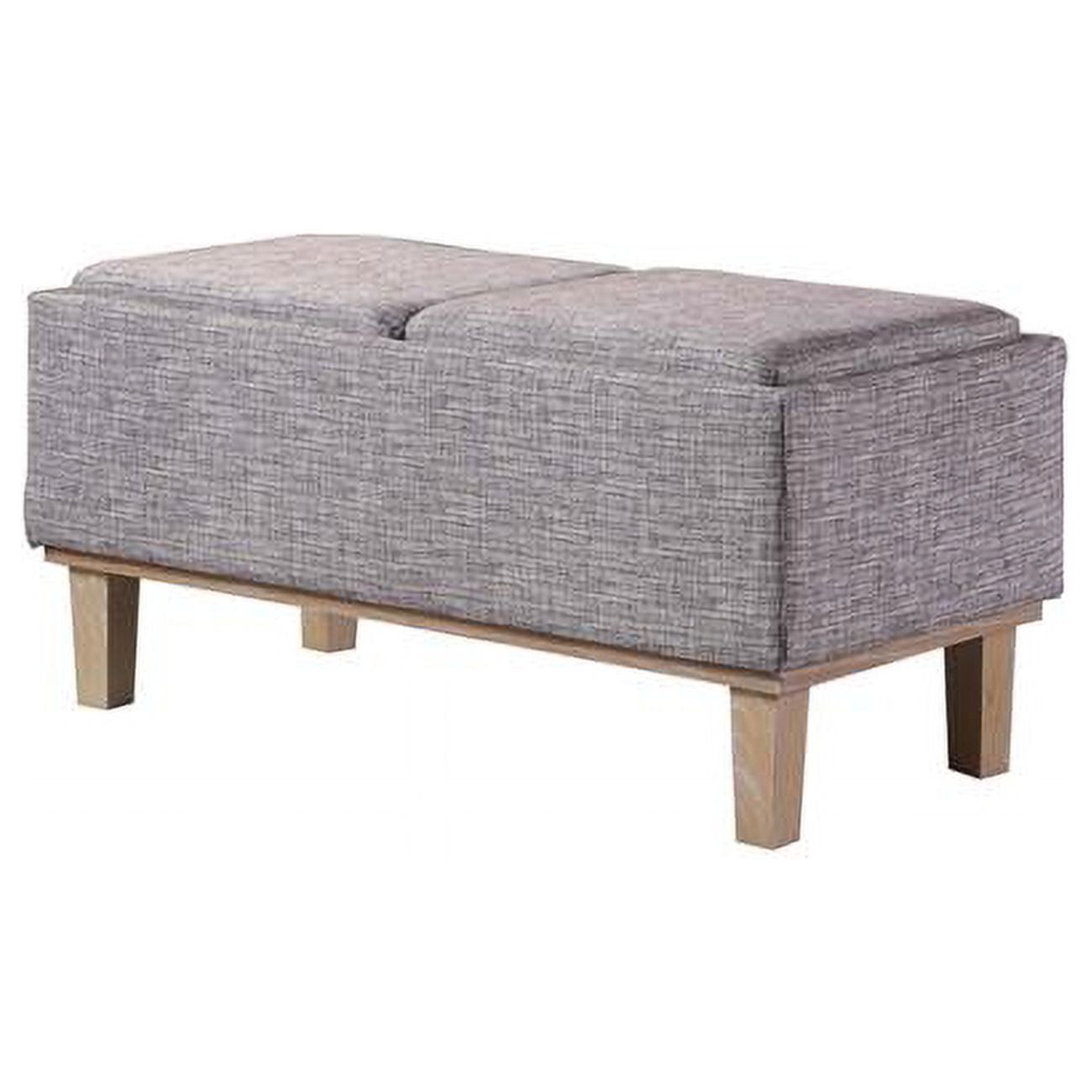 17-Inch Mid-Century Modern Grey Linen Flip-Top Storage Bench