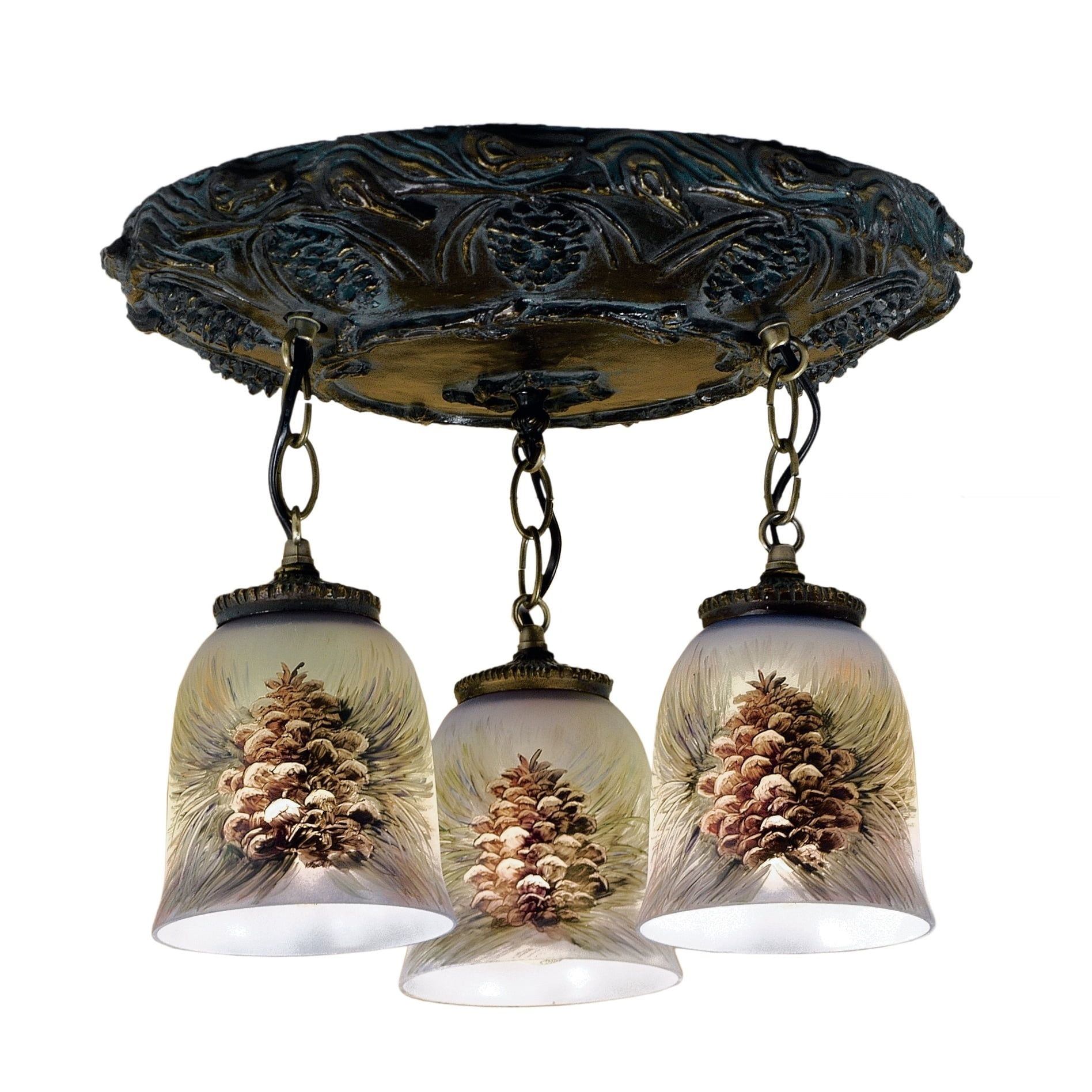 Golden Pine 17'' Hand-Painted Pinecone Glass Ceiling Pendant