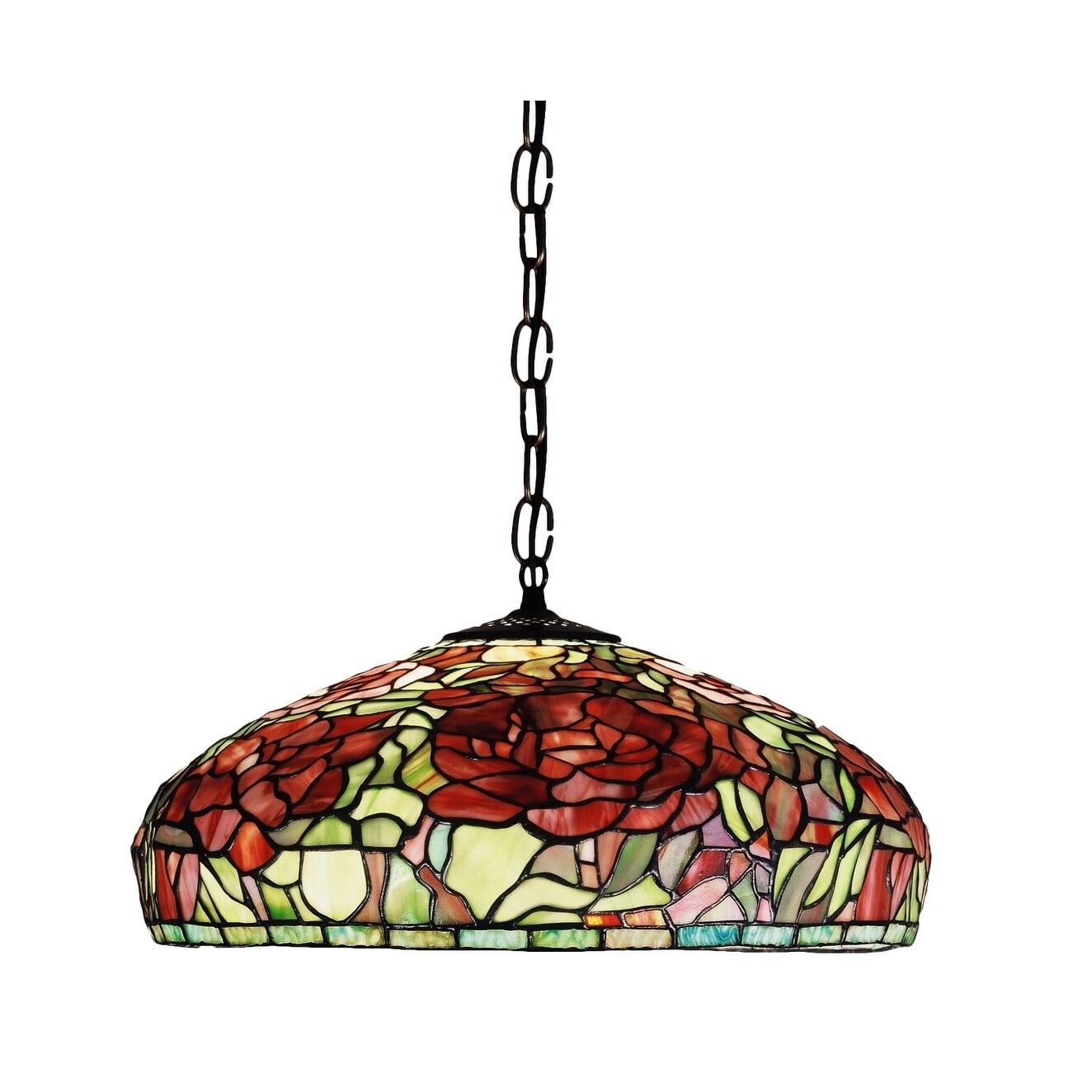 Cinnabar Red and Spring Green Tiffany Peony 17" Pendant