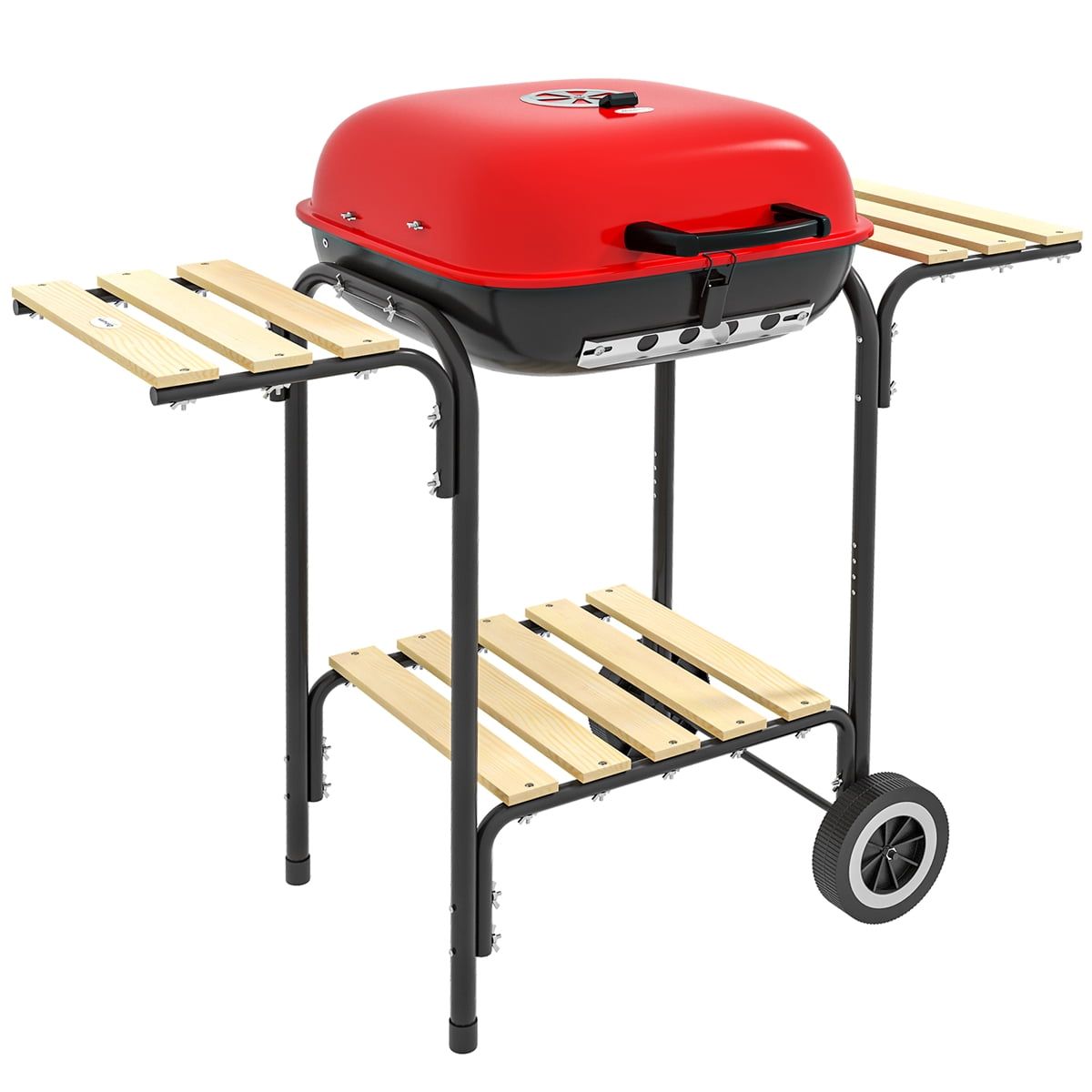 17" Red Portable Charcoal Grill with Folding Shelves