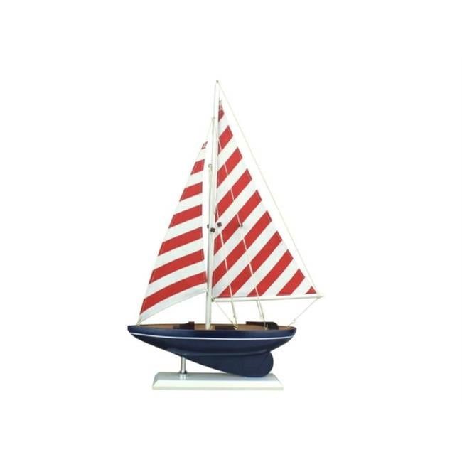 17" Red and White Striped Wooden Nautical Sailboat Model