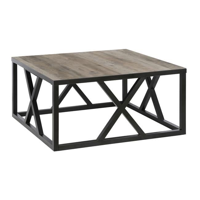 Gray Oak and Blackened Bronze Square Coffee Table with Storage